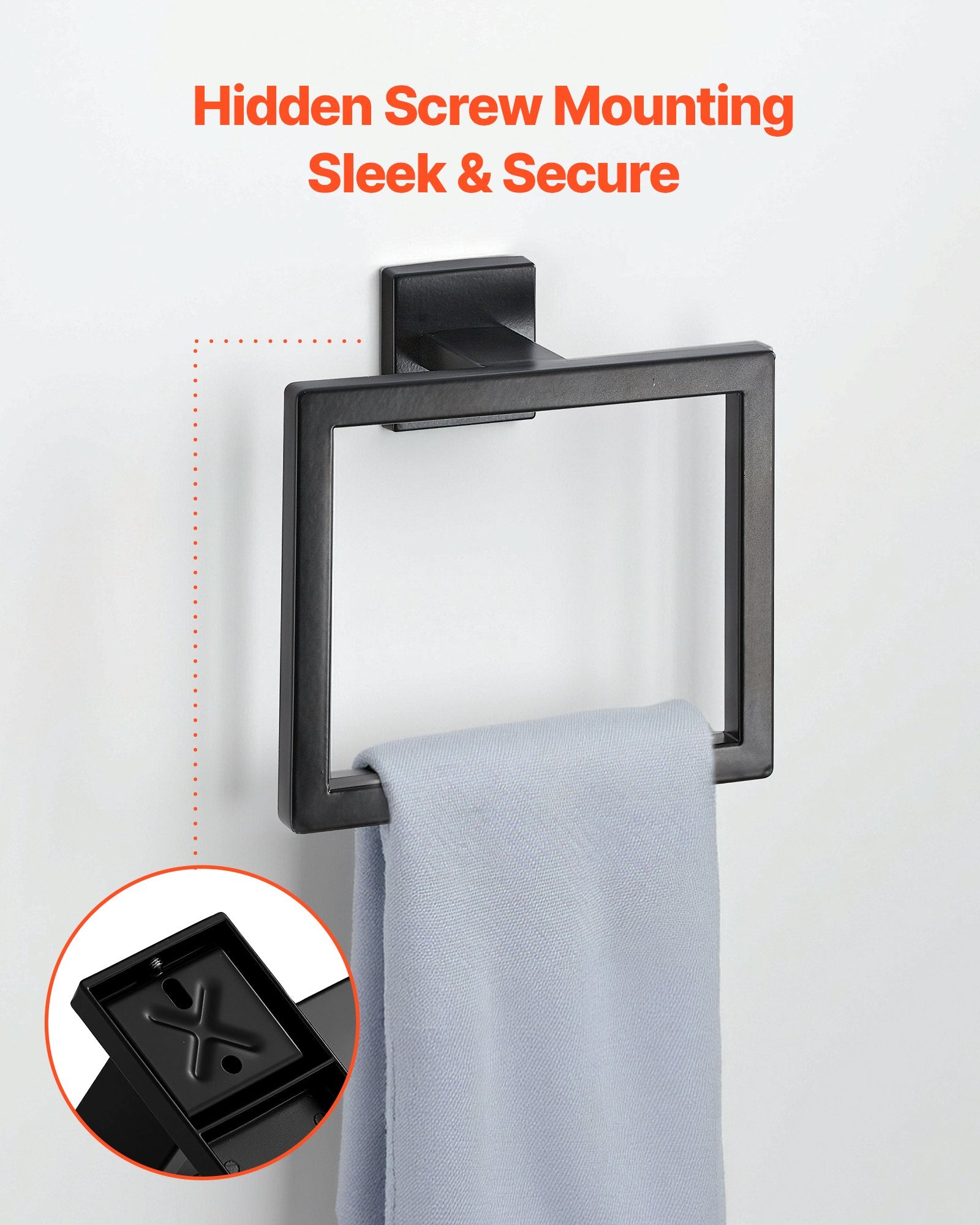 VEVOR Matte Black Bathroom Hardware Set, 5 Pieces Stainless Steel Bathroom Accessories Set, 24-inch Towel Bar, Towel Rack, 2 Robe Towel Hooks, Toilet Paper Holder, for Bath Room, Wall Mounted