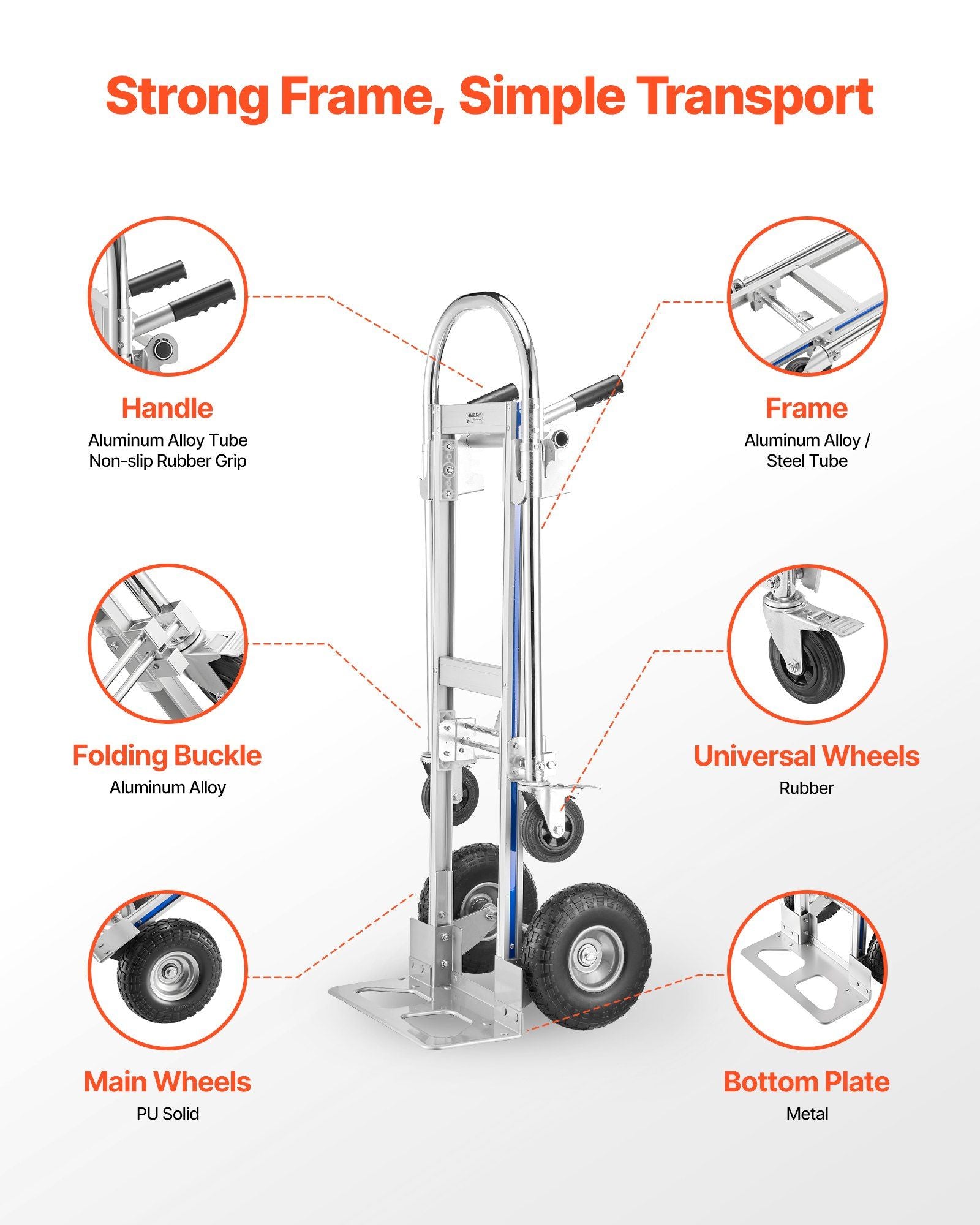 2 in 1 Hand Truck, 453.6 kg Load Capacity for 4-Wheel Mode, Convertible Hand Truck Dolly with Non-Slip Handle & Wheels, Portable Trolley Dolly for Moving Home, Office, Warehouse, Supermarket