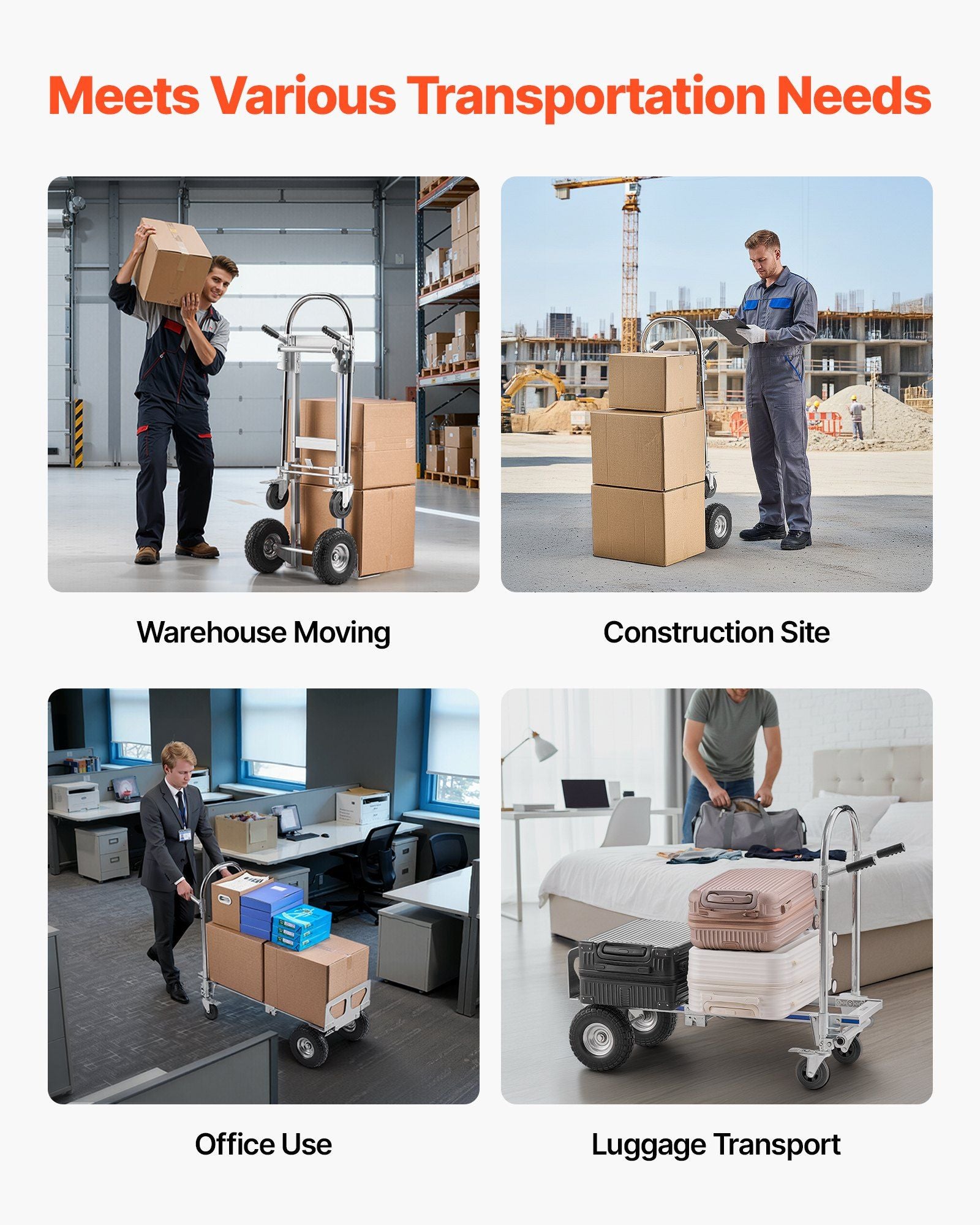 2 in 1 Hand Truck, 453.6 kg Load Capacity for 4-Wheel Mode, Convertible Hand Truck Dolly with Non-Slip Handle & Wheels, Portable Trolley Dolly for Moving Home, Office, Warehouse, Supermarket