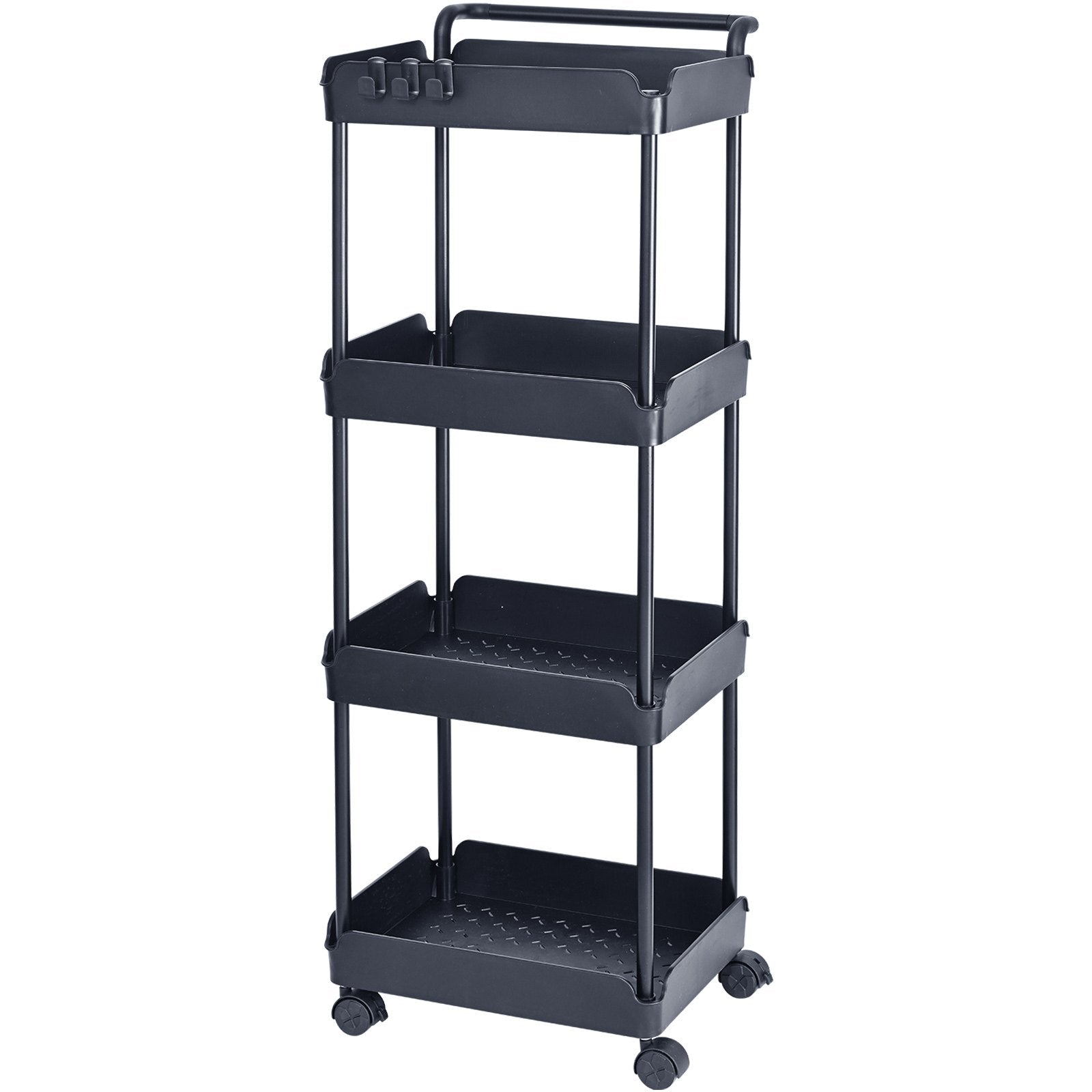 VEVOR 4-Tier Kitchen Rolling Cart Basket Utility Cart on Wheel with Handle Black