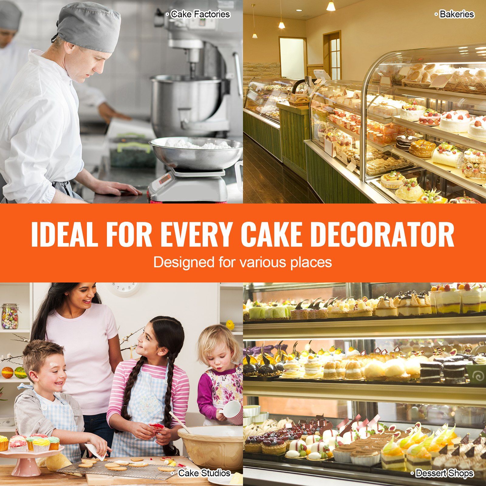 Cake Decorating Machine, Cake Cream Spreading Coating Smearing Machine, Low Noise Cake Frosting Machine, Turntable with Adjustable Scraper, for 6" to 14" Cake, 25-320RPM Rotating Speed, White