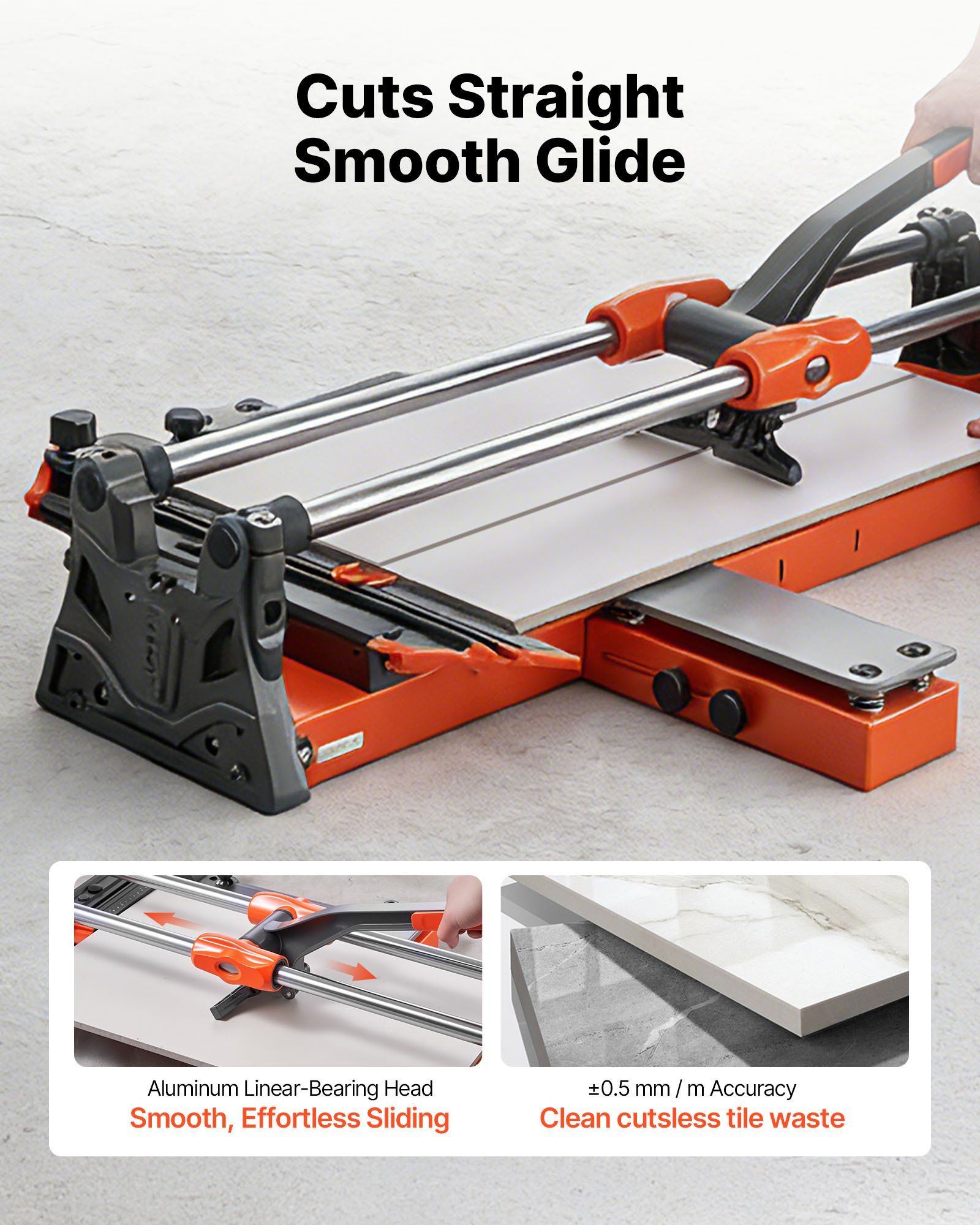 600 mm Manual Tile Cutter, Upgraded Sliding Head Cutting Tool with Spring-Loaded Base, Angle Fence, Tungsten Carbide Cutting Wheel, Alignment Guide, for DIY Pros, Ceramic, Floor & Wall Tiles