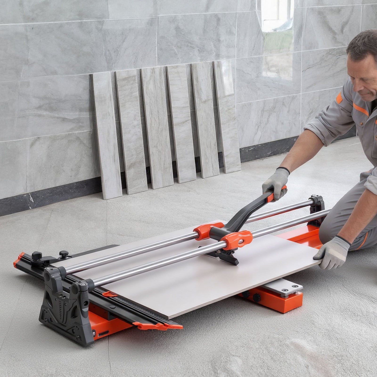 1000 mm Manual Tile Cutter, Upgraded Sliding Head Cutting Tool with Spring-Loaded Base, Angle Fence, Tungsten Carbide Cutting Wheel, Alignment Guide, for DIY Pros, Ceramic, Floor & Wall Tiles