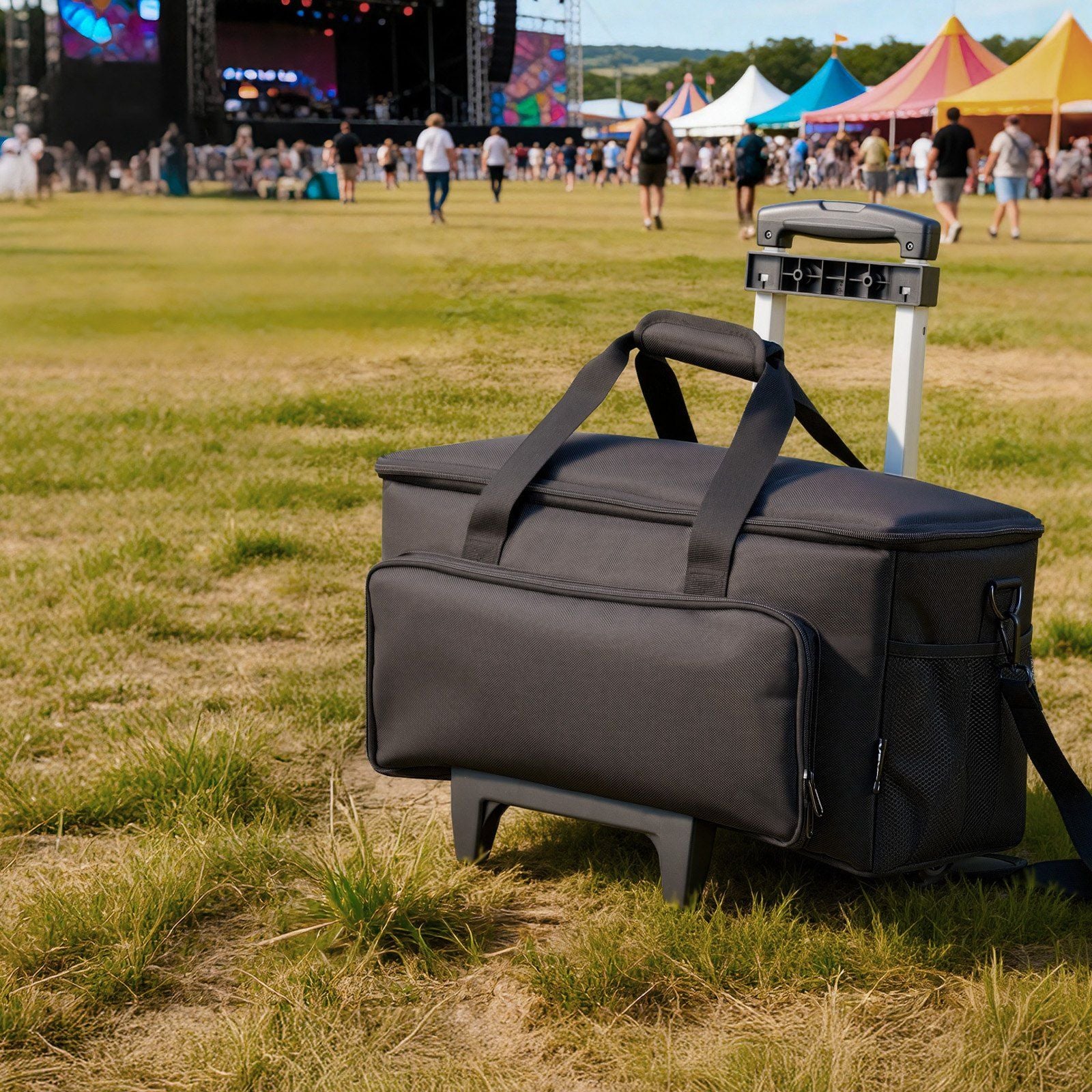 Rolling DJ Cable Bag, 1680D, Padded File Gig Bag with Wheels, 6 Detachable Divider, Travel Storage Music Gear Case, for Professional DJ Gear, Musical Instrument and Accessories, Sound Equipment