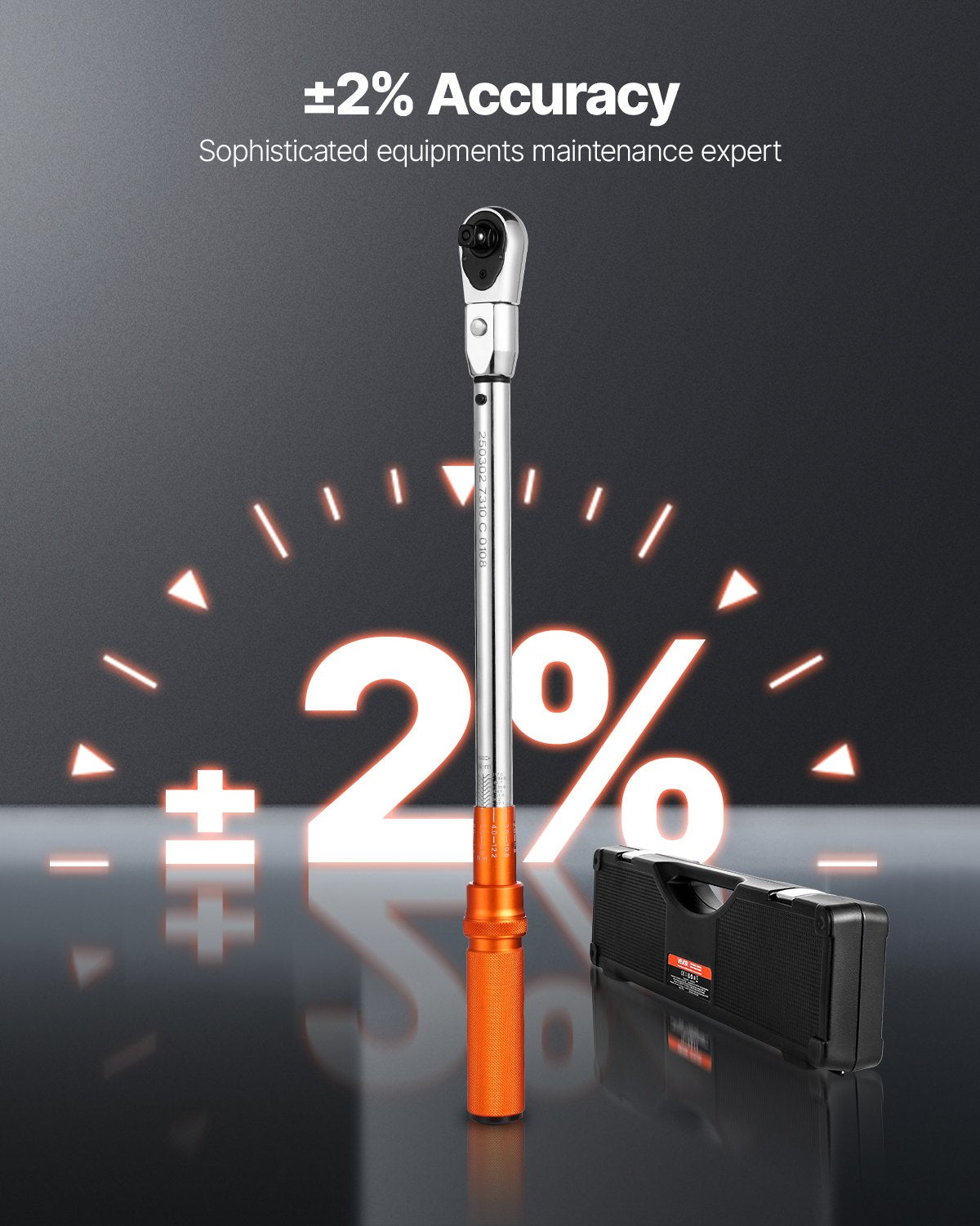 VEVOR Adjustable Click Torque Wrench, 1/2 Inch Drive, 20-160 lbf-ft/27.1-216.8 N.m, Dual-direction and Dual Range Scales, 72-Tooth, ±2% Precision, with Adapter Interchangeable Jaw and Ratchet Head