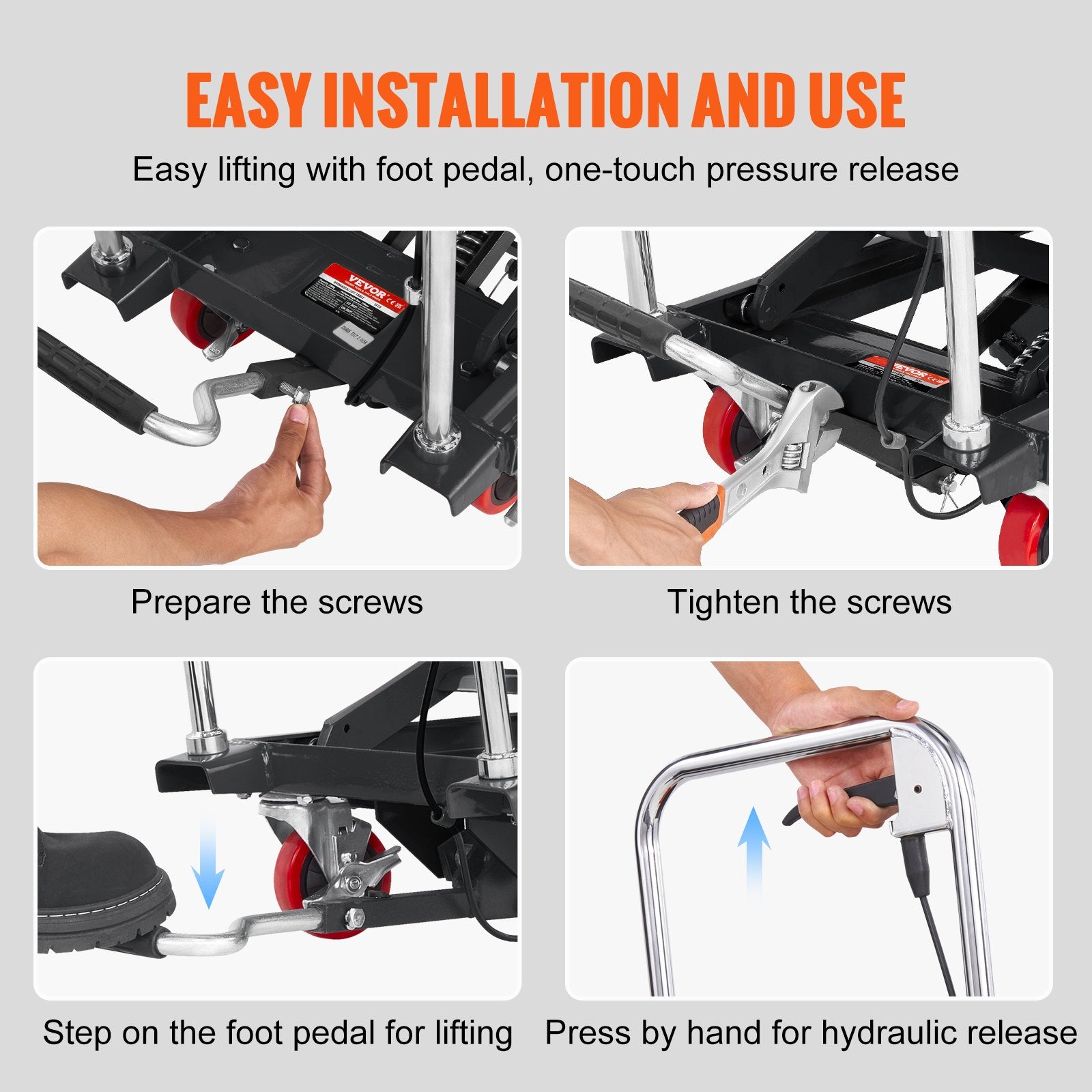 VEVOR Hydraulic Lift Table Cart, 330lbs Capacity 28.5" Lifting Height, Manual Single Scissor Lift Table with 4 Wheels and Non-slip Pad, Hydraulic Scissor Cart for Material Handling, Black