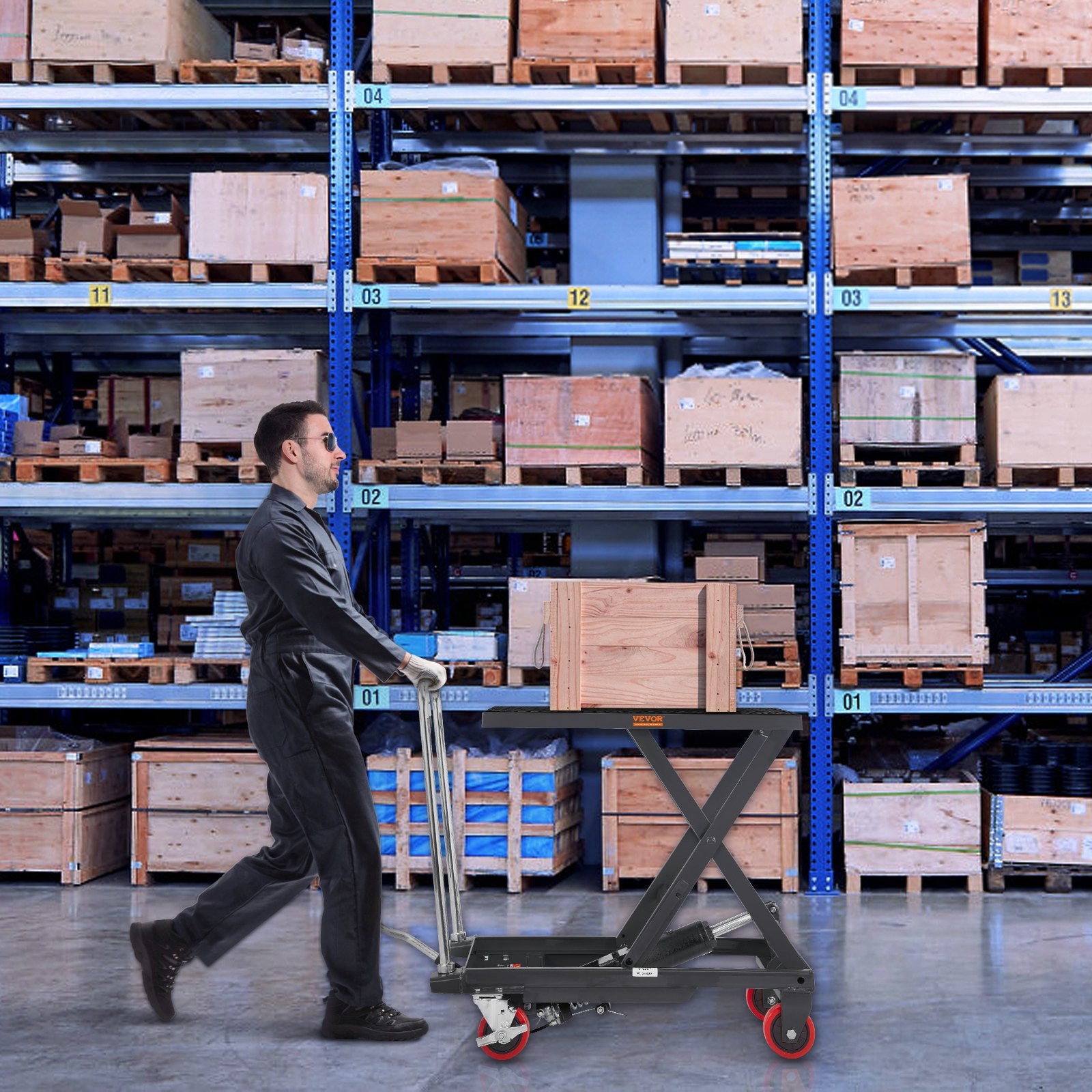 VEVOR Hydraulic Lift Table Cart, 330lbs Capacity 28.5" Lifting Height, Manual Single Scissor Lift Table with 4 Wheels and Non-slip Pad, Hydraulic Scissor Cart for Material Handling, Black