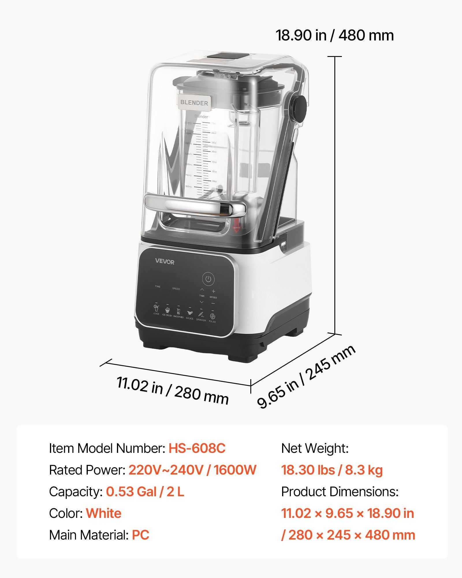 Blender, 2L Professional Countertop Blenders with Shield, 2200W 26000RPM Kitchen Food Processor Combo, Self-Cleaning, Speed Adjustable, 6 Preset Menu for Smoothies, Ice Crushing, Puree, White