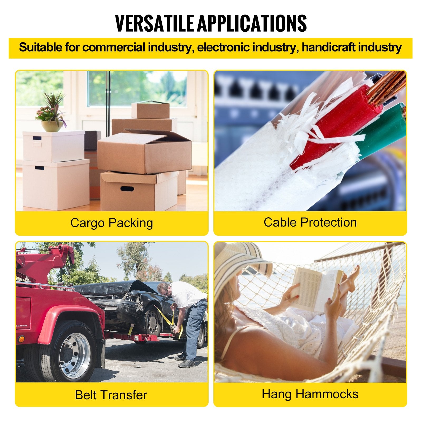 VEVOR 6000Lbs Polyester Pull Tape, 528\' x 1\" Flat Tape for Wire & Cable Conduit Work Variable Functions, Flat Rope for Pulling/Loading/Packing in Any Weather CONDITON