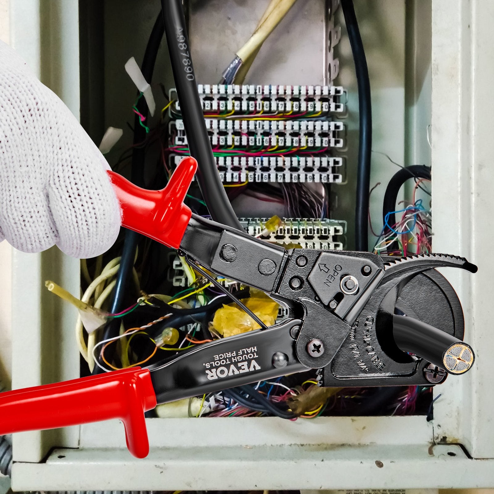 VEVOR Ratcheting Cable Cutter, 250mm Ratchet Wire and Cable Cutter, Cut up to 240 mm², with Comfortable Grip Handles, Easy to Use Quick-Release Lever, Silicon-Manganese Spring Steel Blade