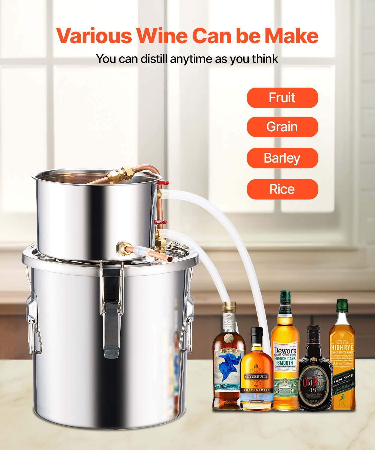 VEVOR Moonshine Still 3 Gal Water Alcohol Distiller Brewing Kit Stainless Steel