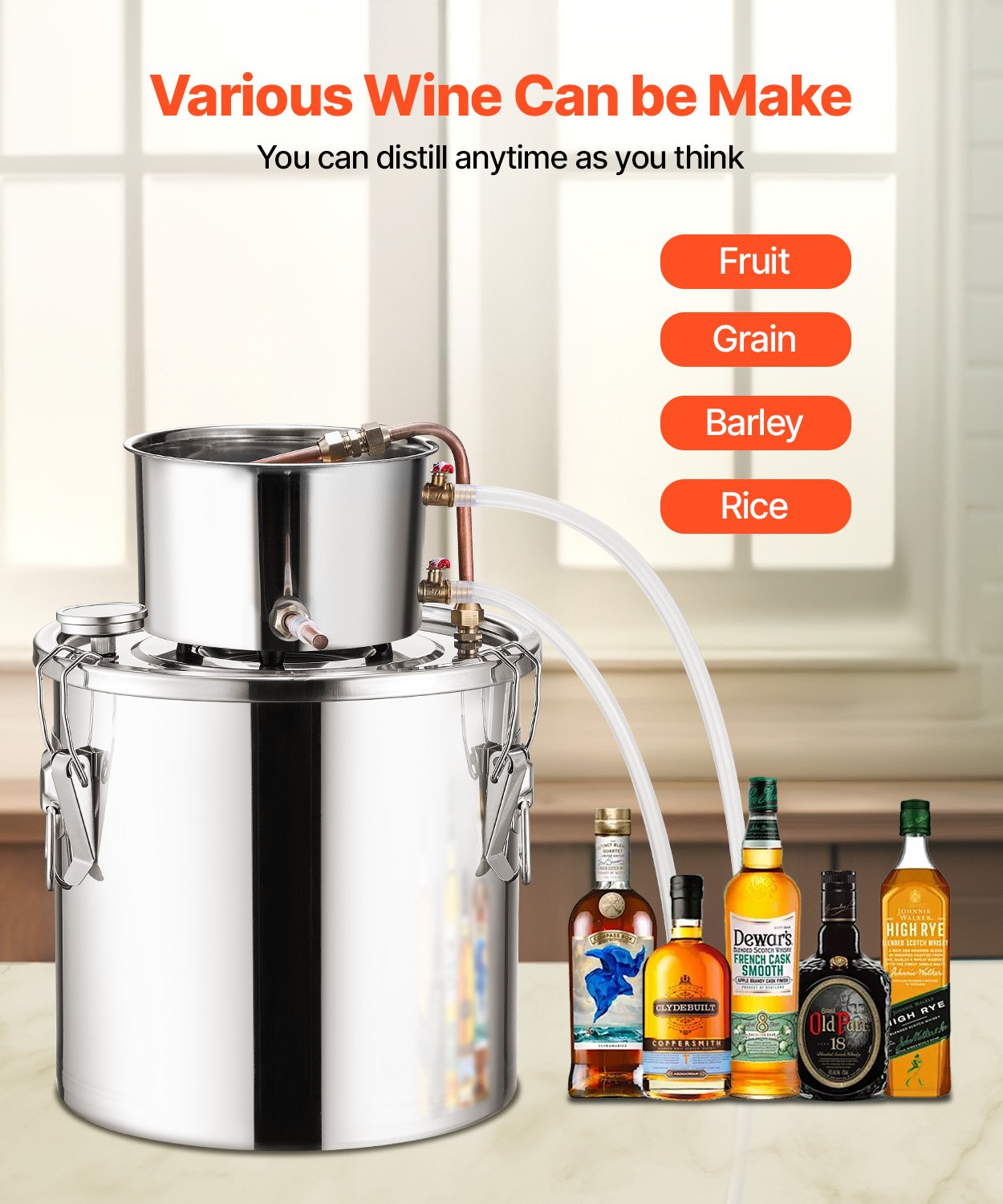 VEVOR Moonshine Still 5 Gal Water Alcohol Distiller Brewing Kit Stainless Steel