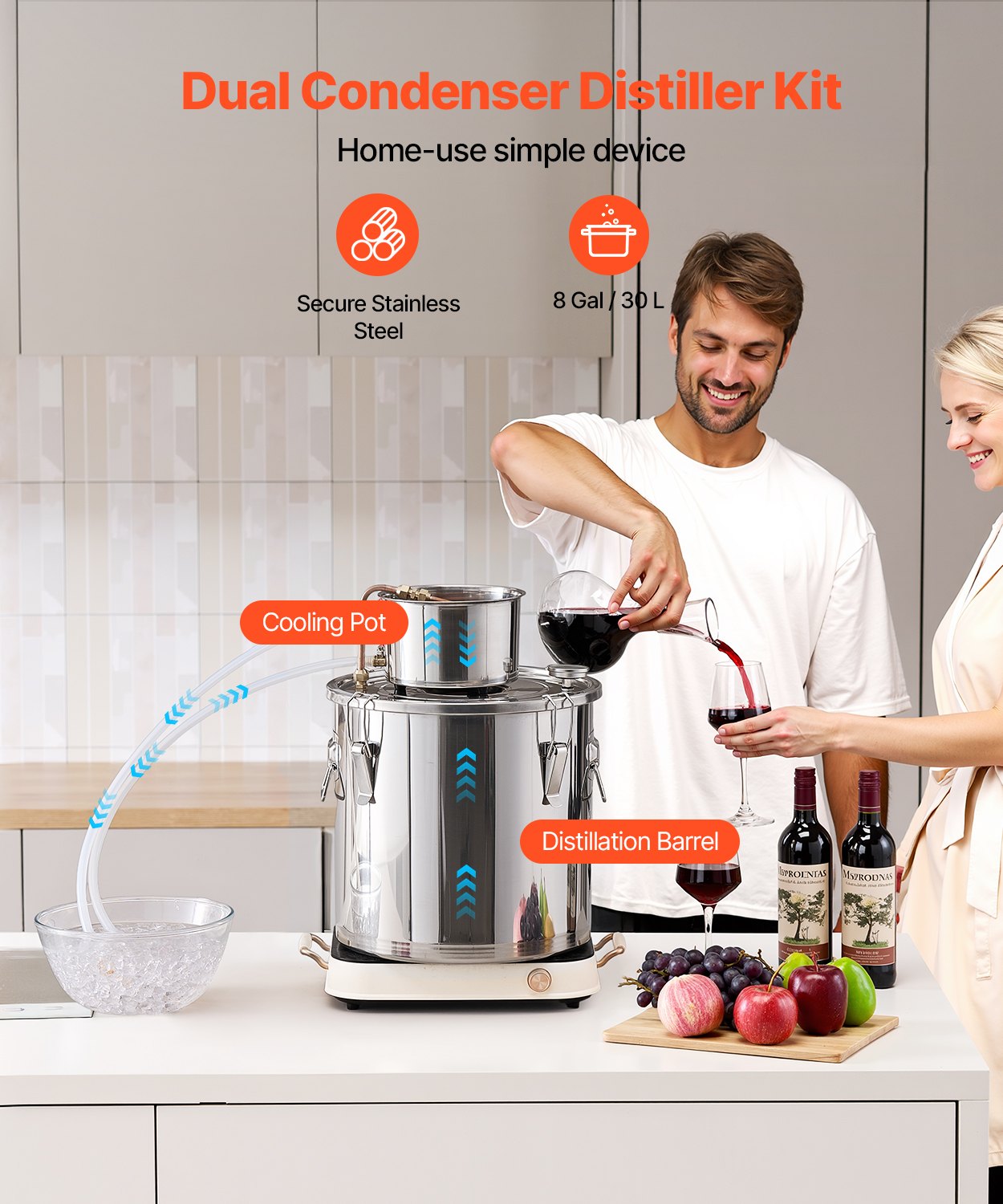 VEVOR Moonshine Still 8 Gal Water Alcohol Distiller Brewing Kit Stainless Steel