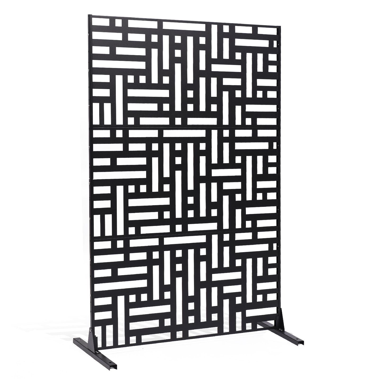 Metal Privacy Screen, 120 x 193cm, Outdoor Privacy Screens 3-Panel, Freestanding Outdoor Divider with Stand, Decorative Garden Steel Privacy Fence for Balcony Patio Indoor Room Hot Tub Black