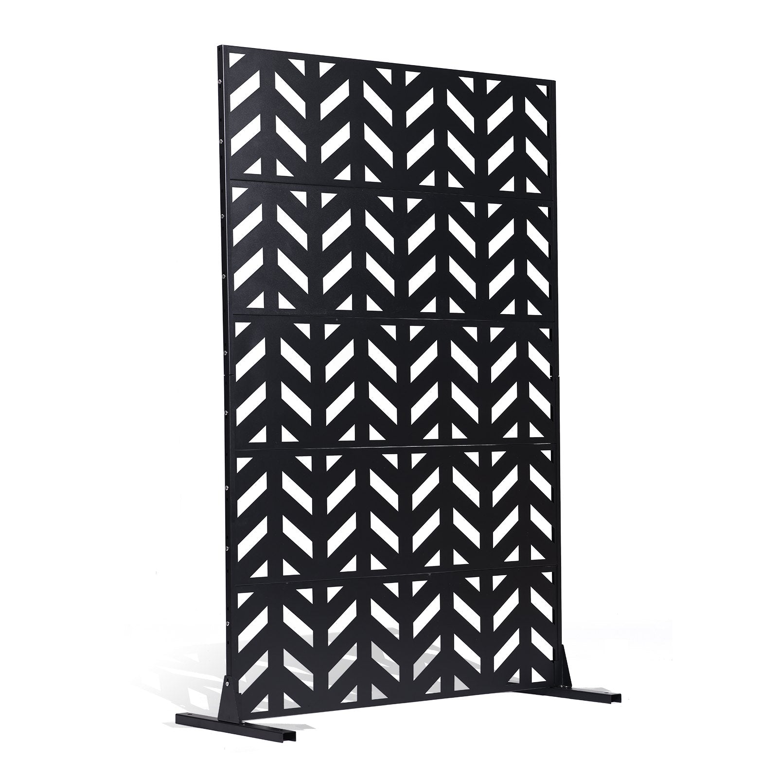VEVOR Metal Privacy Screen, 47" W x 72" H, Outdoor Privacy Screens 5-Panel, Freestanding Outdoor Divider with Stand, Decorative Garden Steel Privacy Fence for Balcony Patio Indoor Room Black