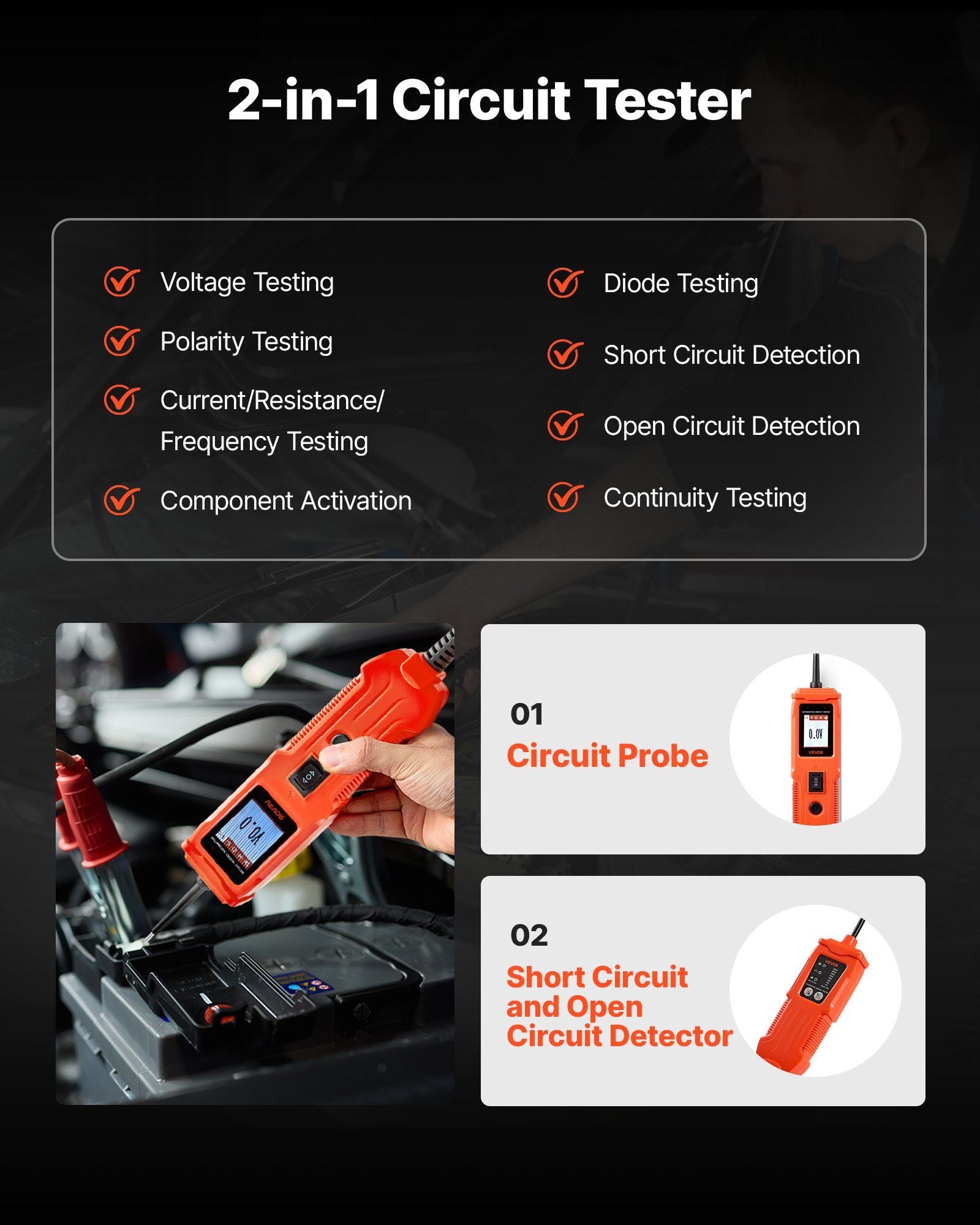 Automotive Circuit Tester Kit, 8 - 35 DCV Power Circuit Probe Tester with TFT Color Display and Lighting, 2-in-1 Electrical Automotive Power Tester Probe with 19.7 ft / 6 m Extension Cable