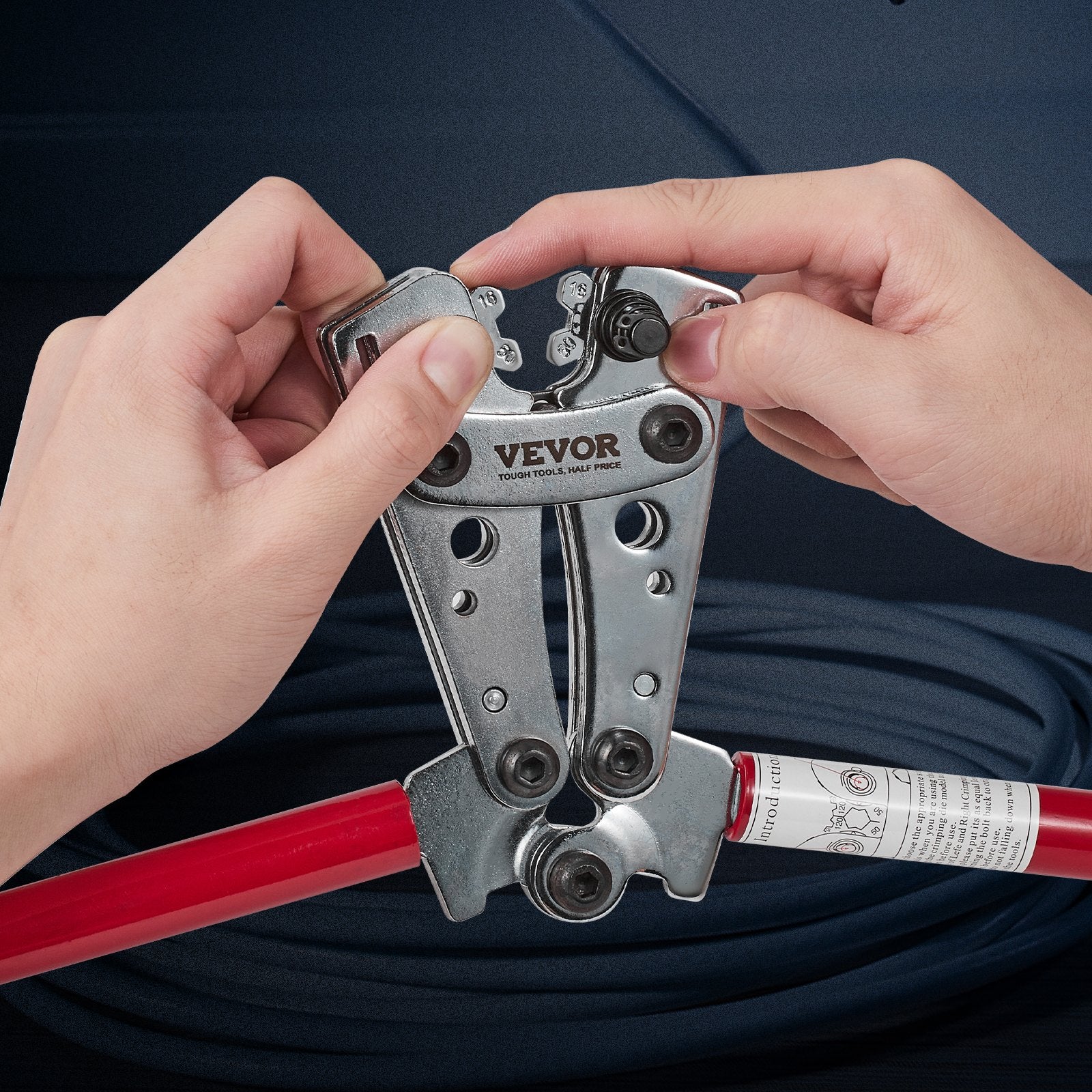 VEVOR Battery Cable Lug Crimping Tool, 10-1/0AWG with Cable Cutter and 95PCS Copper Ring Terminals, 6 Wire Sizes Crimping Die and 100pcs Heat Shrink Tubes, for Heavy Duty Wire Lugs