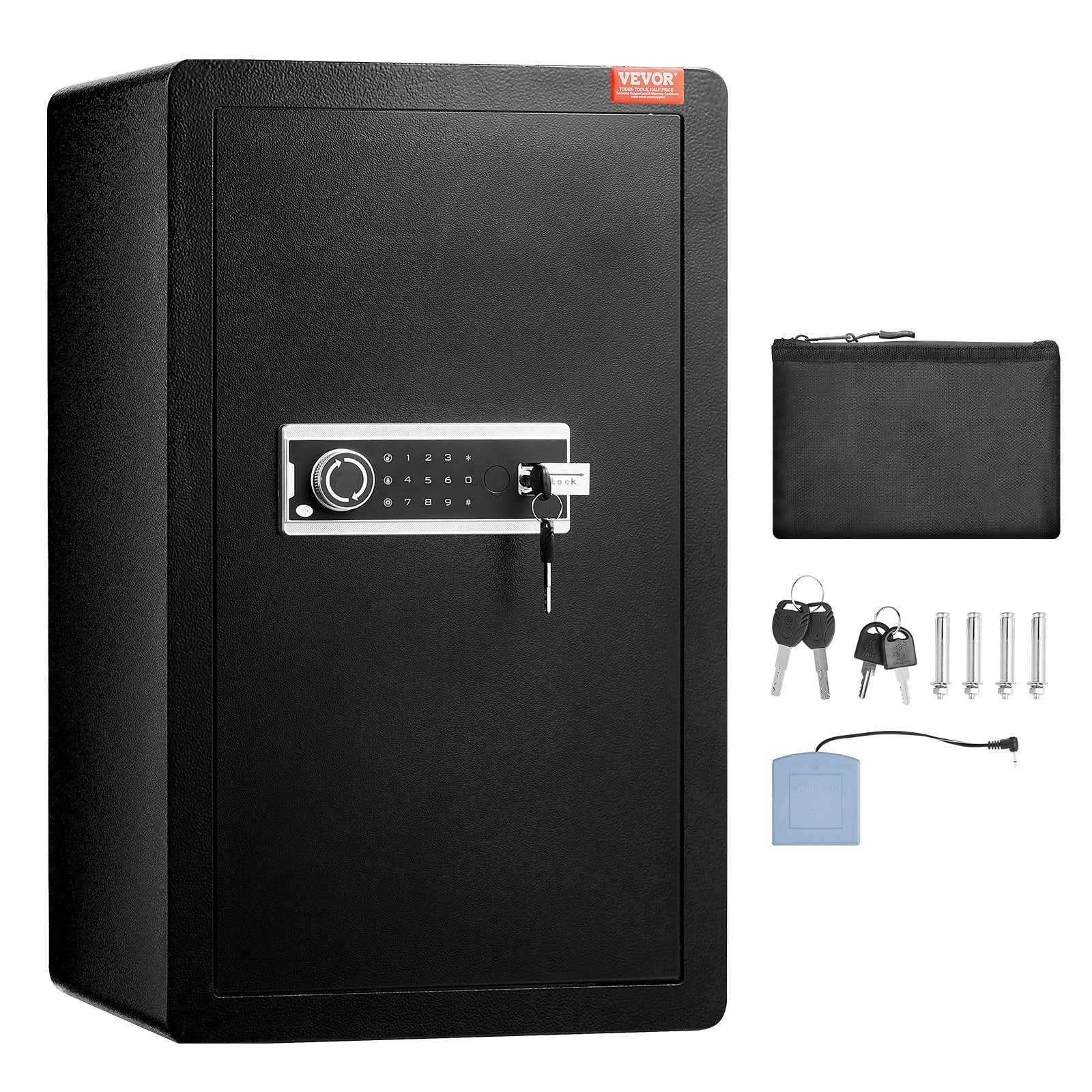 VEVOR Single Door 4.0 cu.ft Safe Box with Key Lock & Password, Safe Lock Box with Fireproof Bag, Key Rack, LED Light, 2 Shelves, and 1 Cabinet for Money, Documents, Jewelry, and Valuables, Black