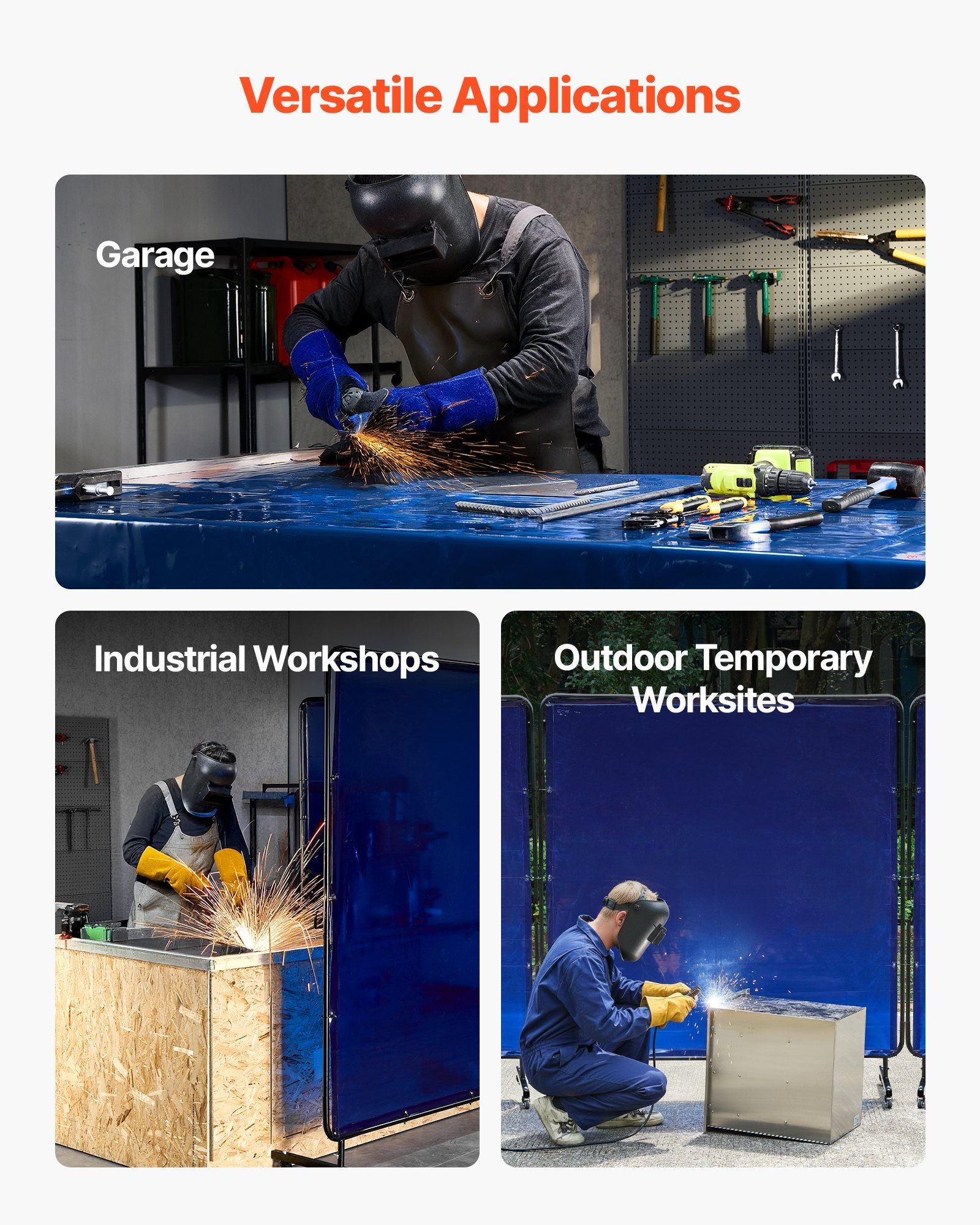 Welding Screen with Frame, 1.74 x 1.74 m Welding Curtain Screen, Flame-Resistant Vinyl Protection Screens with Lockable Swivel Wheels & 6-Level UV Protection for Workshop/Industrial Use, Blue