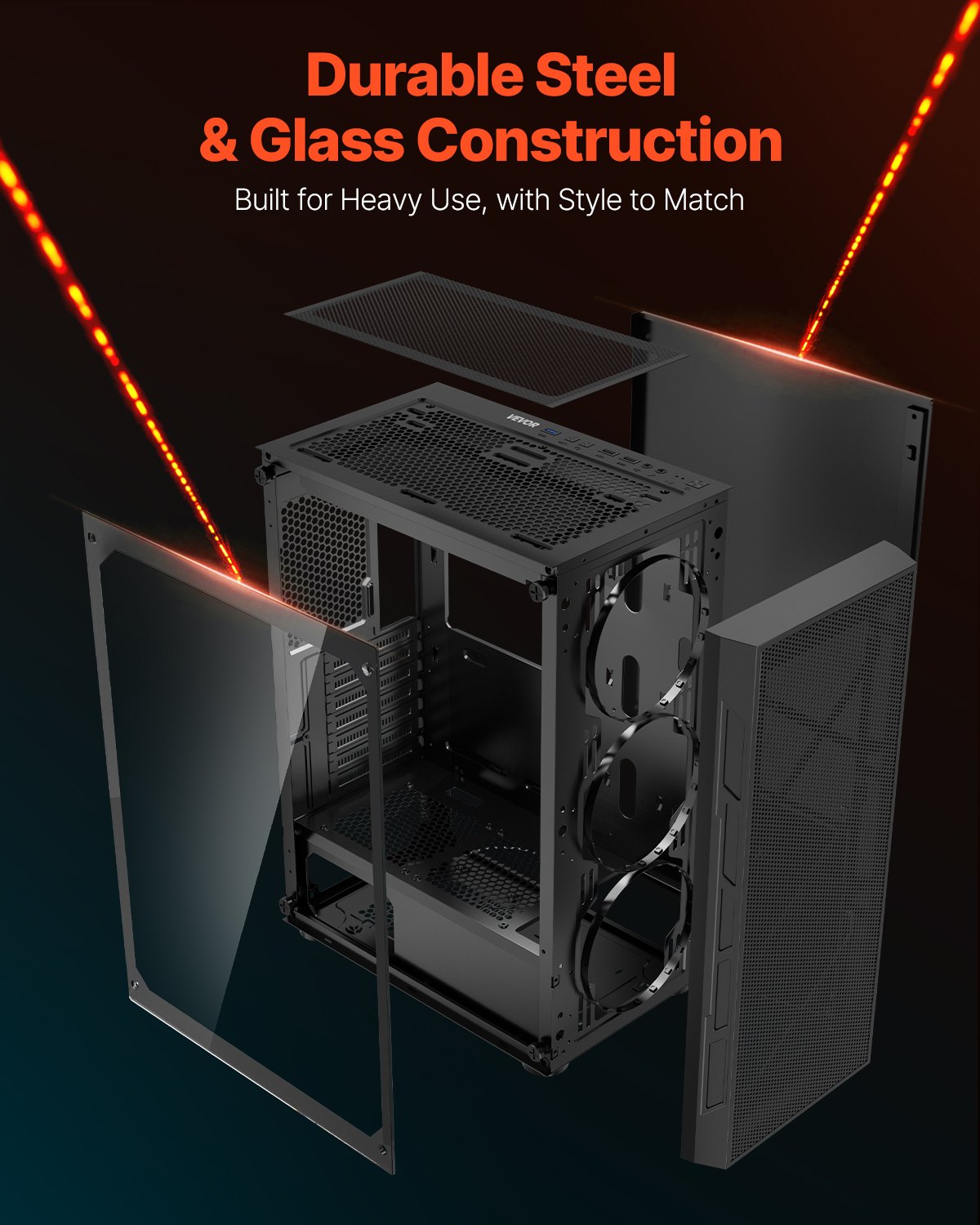 VEVOR Mid-Tower ATX PC Gaming Case Computer Case Box with 3 x 120 mm ARGB Fans