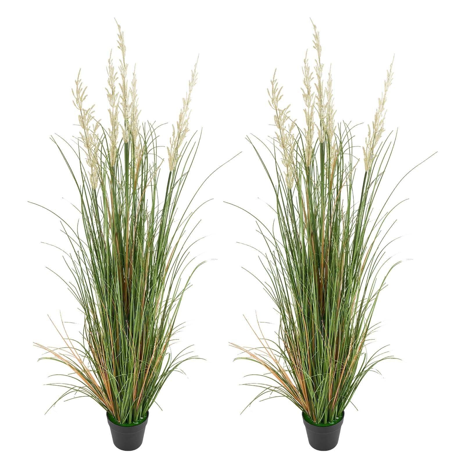 Artificial Grass Plant, 2 Pack 1194mm Reed Flower Grass in Pot, Premium PVC Faux Fake Greenery Shrubs Plant for Indoor Outdoor House Home Garden Office Room Décor, Housewarming, Green