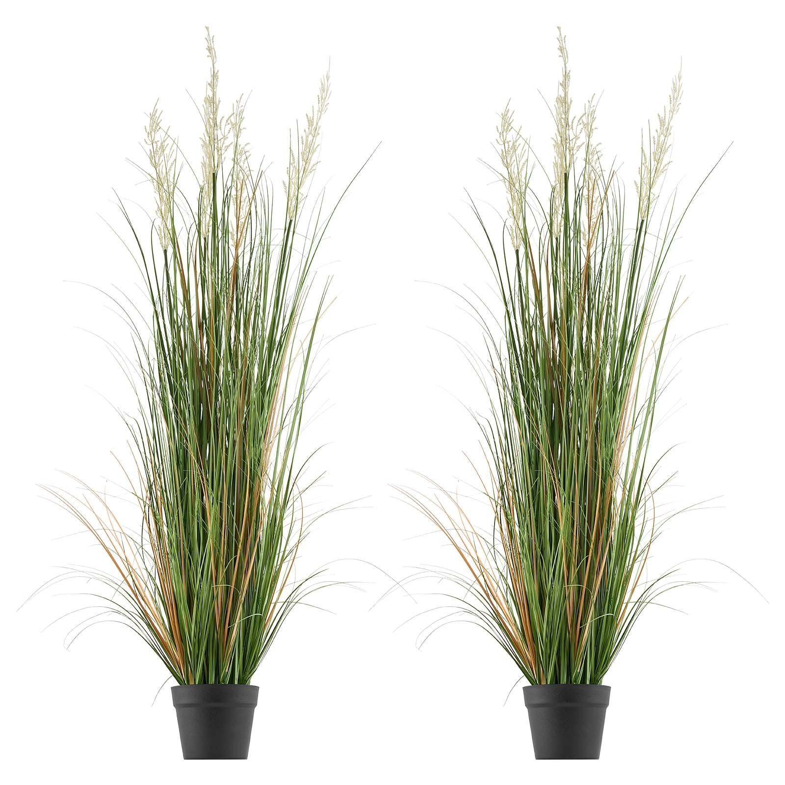 Artificial Grass Plant, 2 Pack 1194mm Reed Flower Grass in Pot, Premium PVC Faux Fake Greenery Shrubs Plant for Indoor Outdoor House Home Garden Office Room Décor, Housewarming, Green