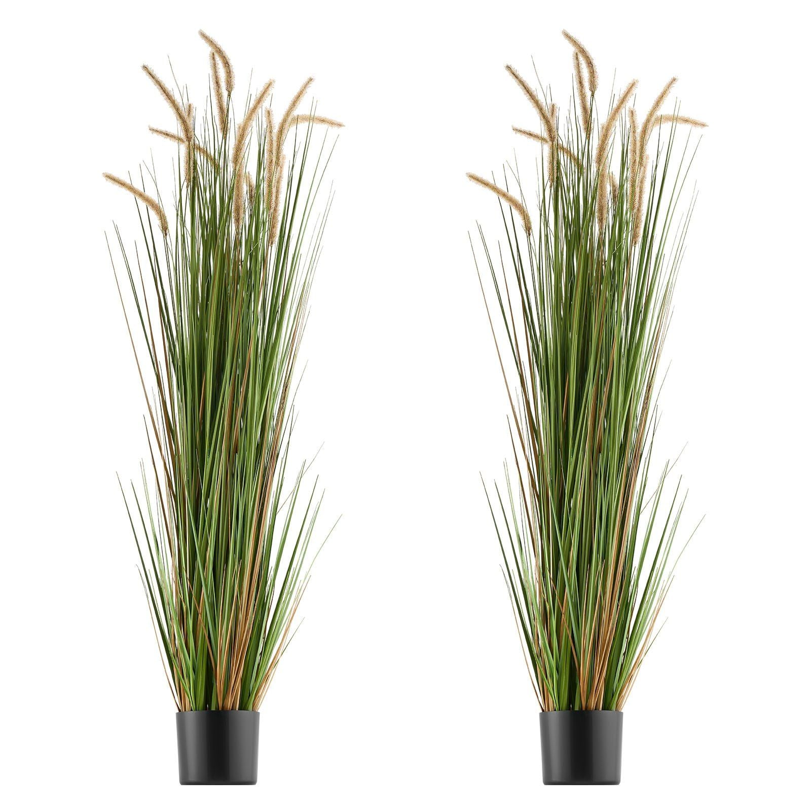 Artificial Grass Plant, 2 Pack 1499mm Horsetail Reed Grass in Pot, Premium PVC Faux Fake Greenery Shrubs Plant for Indoor Outdoor House Home Garden Office Room Décor, Housewarming, Green