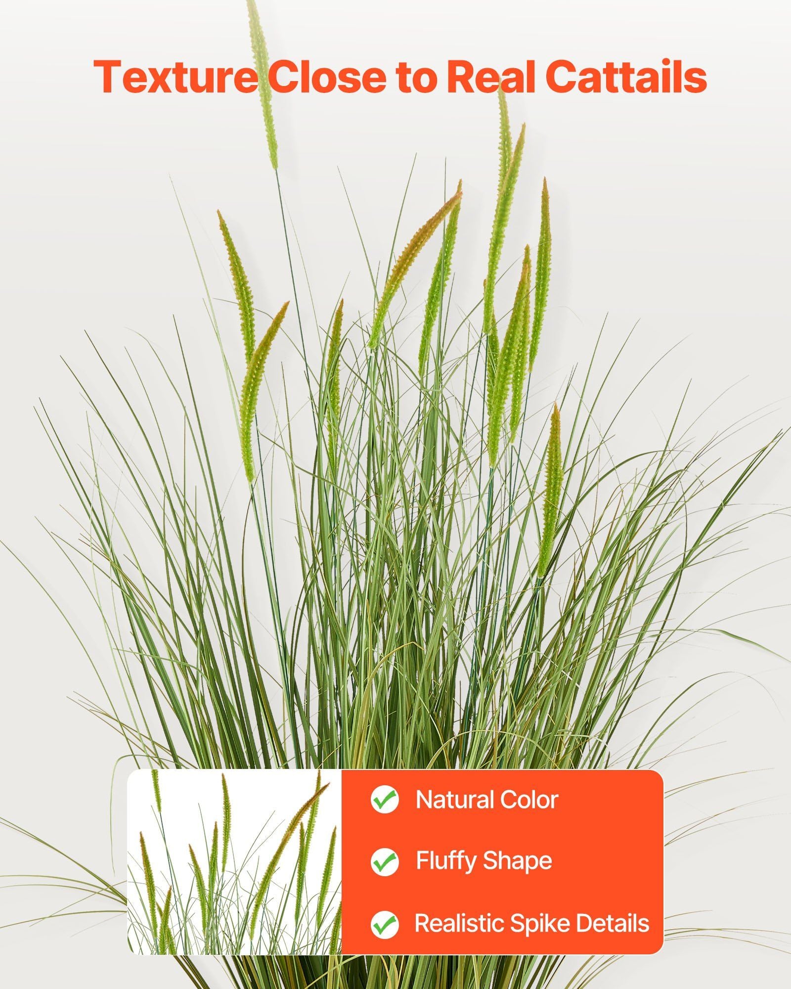 Artificial Grass Plant, 2 Pack 889mm Cattail Grass in Pot, Premium PVC Faux Fake Greenery Shrubs Plant for Indoor Outdoor House Home Garden Office Room Décor, Housewarming, Green