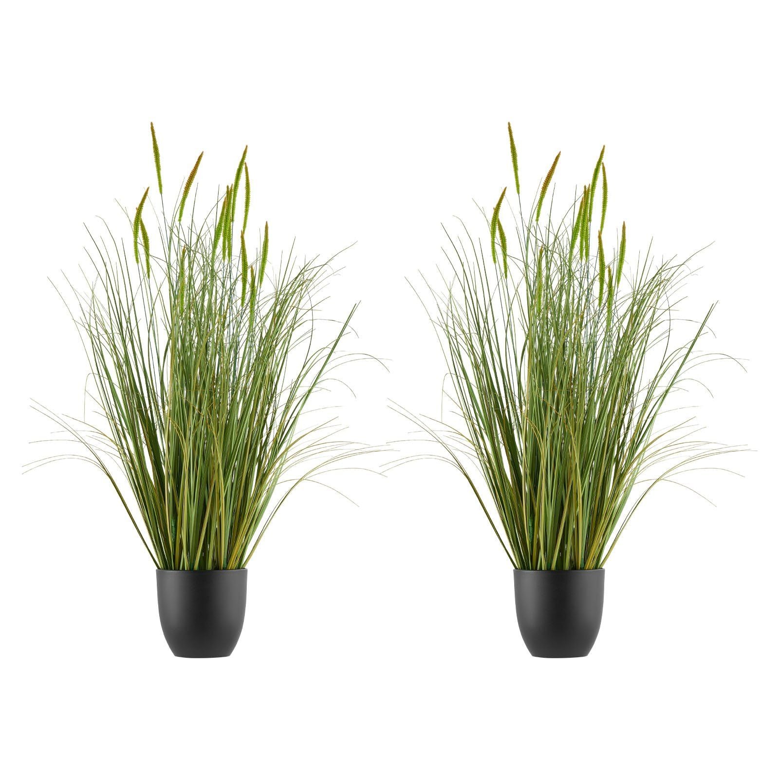 Artificial Grass Plant, 2 Pack 889mm Cattail Grass in Pot, Premium PVC Faux Fake Greenery Shrubs Plant for Indoor Outdoor House Home Garden Office Room Décor, Housewarming, Green