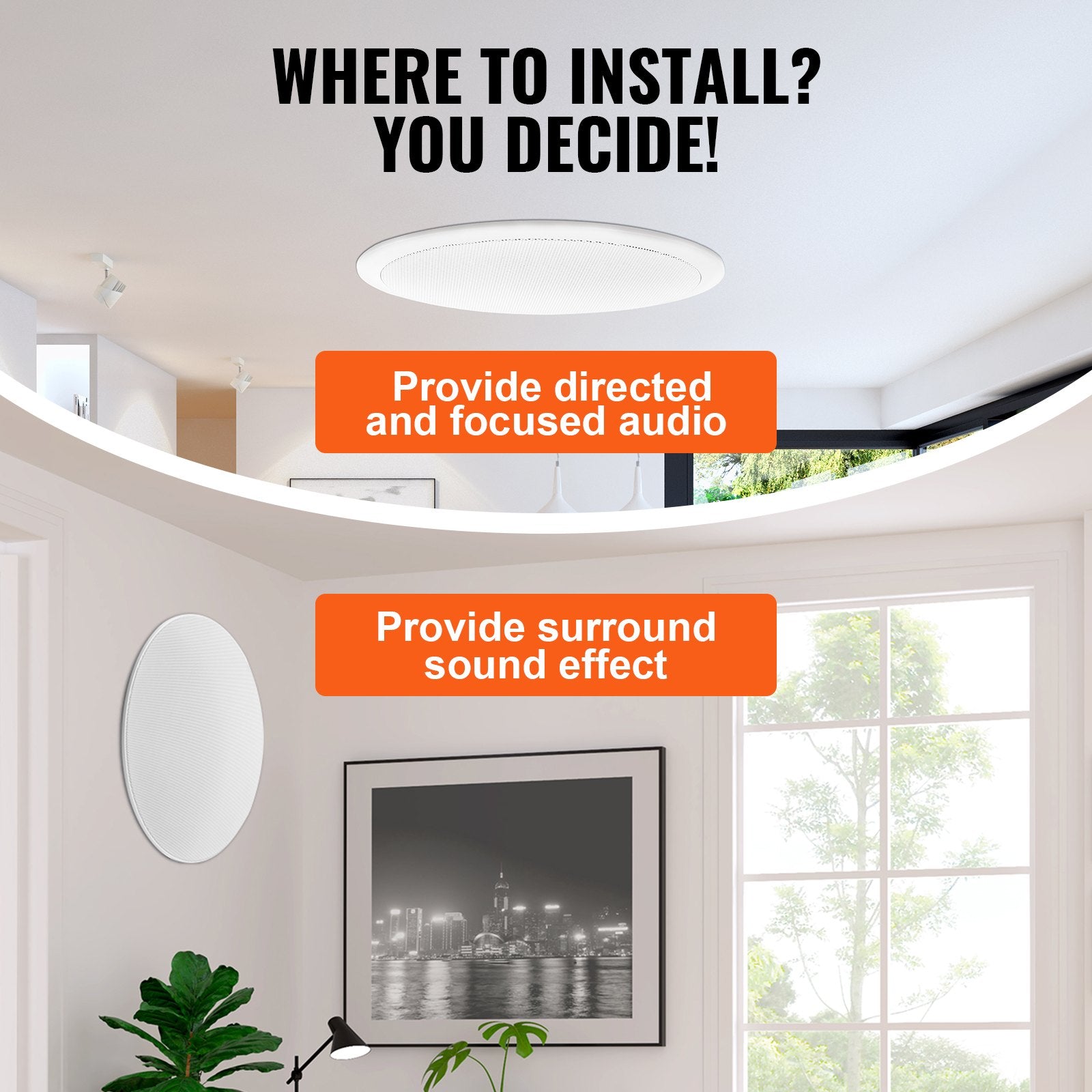 VEVOR 165.1 mm in Ceiling Speakers, 150-Watts, Flush Mount Ceiling & in-Wall Speakers System with 8ΩImpedance 89dB Sensitivity, for Home Kitchen Living Room Bedroom or Covered Outdoor Porches, Single