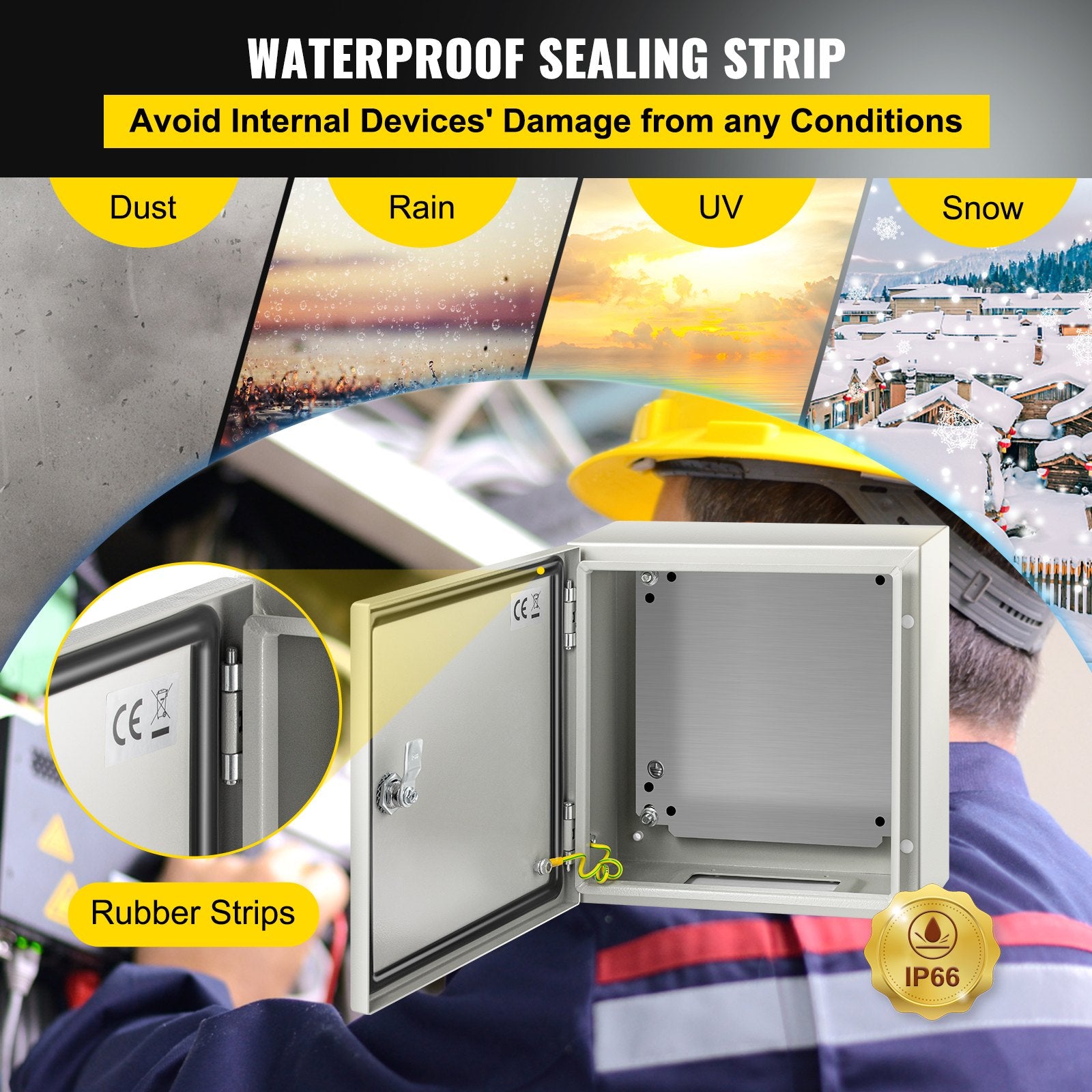 VEVOR NEMA Steel Enclosure, 12 x 12 x 6''steel electrical box
electrical enclosur NEMA 4X Steel Electrical Box, IP66 Waterproof & Dustproof, Outdoor/Indoor Electrical Junction Box, with Mounting Plat