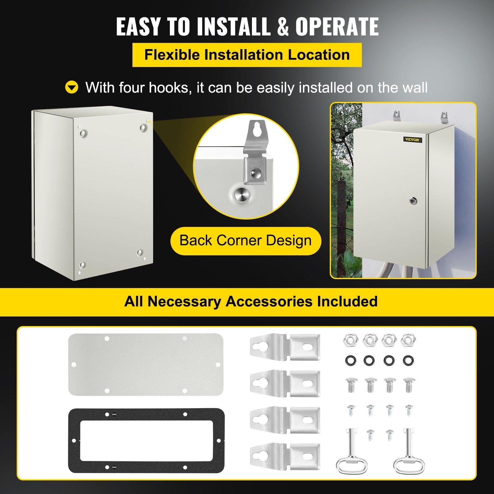 NEMA Steel Enclosure, 20 x 12 x 10\'\' NEMA 4X Steel Electrical Box, IP66 Waterproof & Dustproof, Outdoor/Indoor Electrical Junction Box, with Mounting Plate