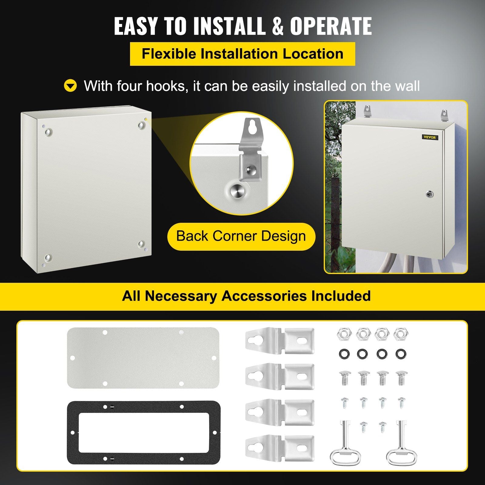 NEMA Steel Enclosure, 50 x 40 x 15 cm NEMA 4X Steel Electrical Box, IP66 Waterproof & Dustproof, Outdoor/Indoor Electrical Junction Box, with Mounting Plate
