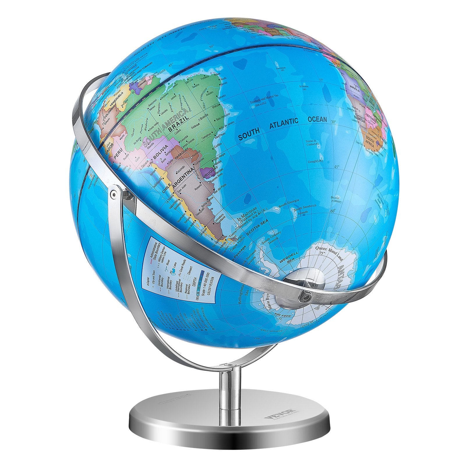 VEVOR Rotating World Globe with Stand, 330.2 mm, Educational Geographic Globe with Precise Time Zone ABS Material, Spinning Globe for Kids Children Learning Classroom Geography Education