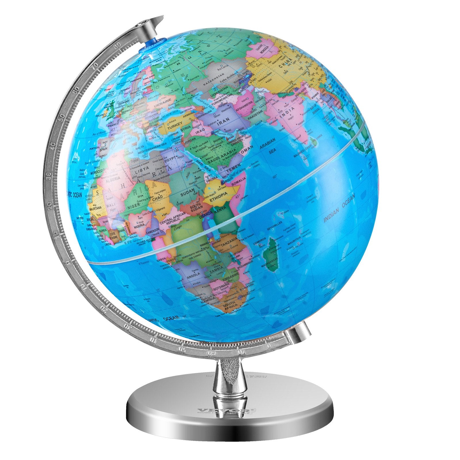 VEVOR Rotating World Globe with Stand, 203.2 mm, Educational Geographic Globe with Precise Time Zone ABS Material, 360° Spinning Globe for Kids Children Learning Classroom Geography Education