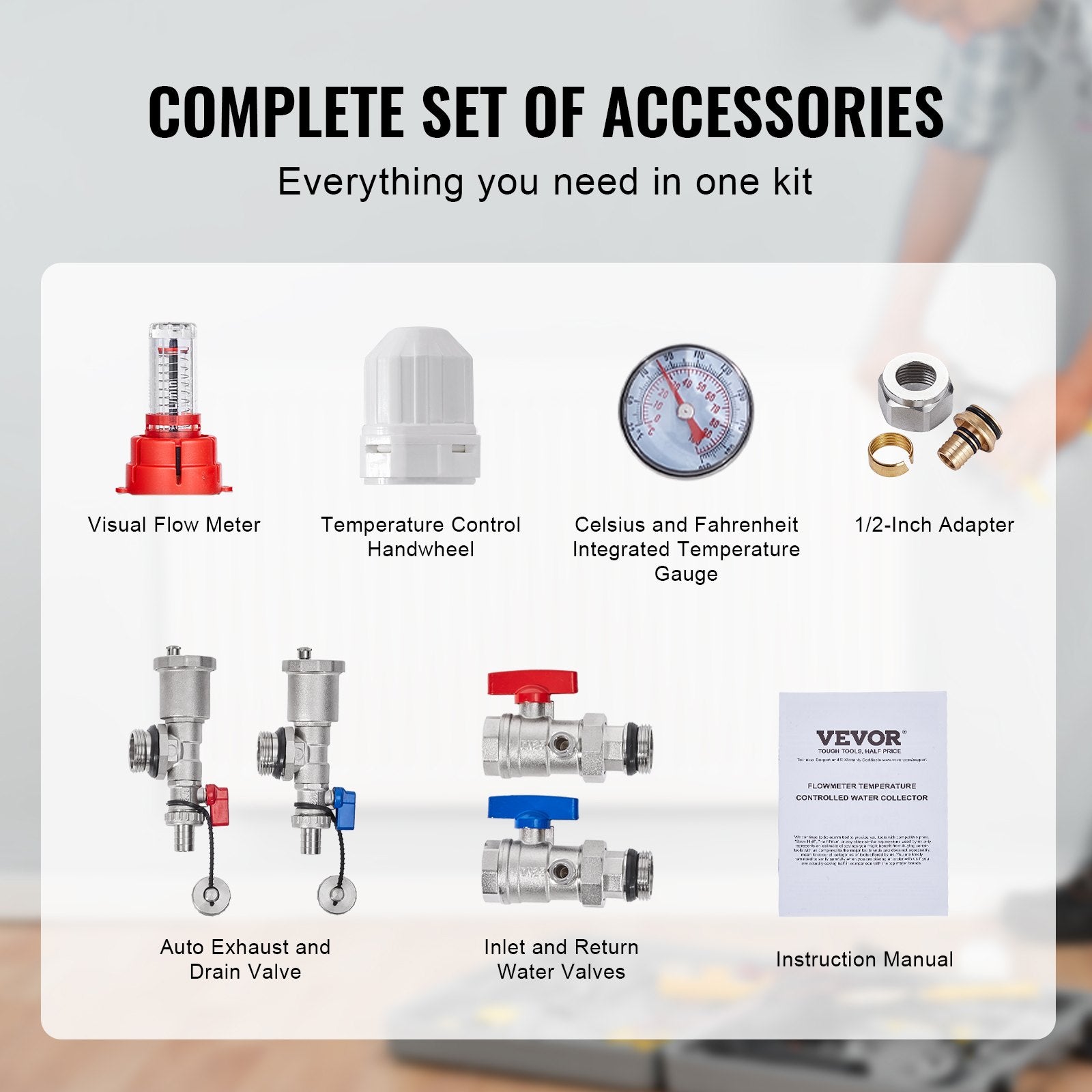 VEVOR 12-Branch Radiant Heat Manifold, 1/2" PEX Tubing Manifold, Stainless Steel PEX Manifold for Hydronic Radiant Floor Heating, Radiant Heat PEX Manifold Kit with 1/2" Adapters Included
