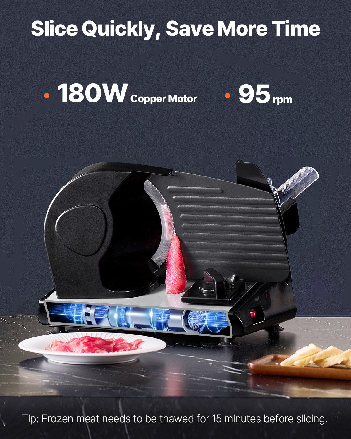 VEVOR Meat Slicer 180W 190 mm Electric Deli Food Slicer for Meat Bread Cheese