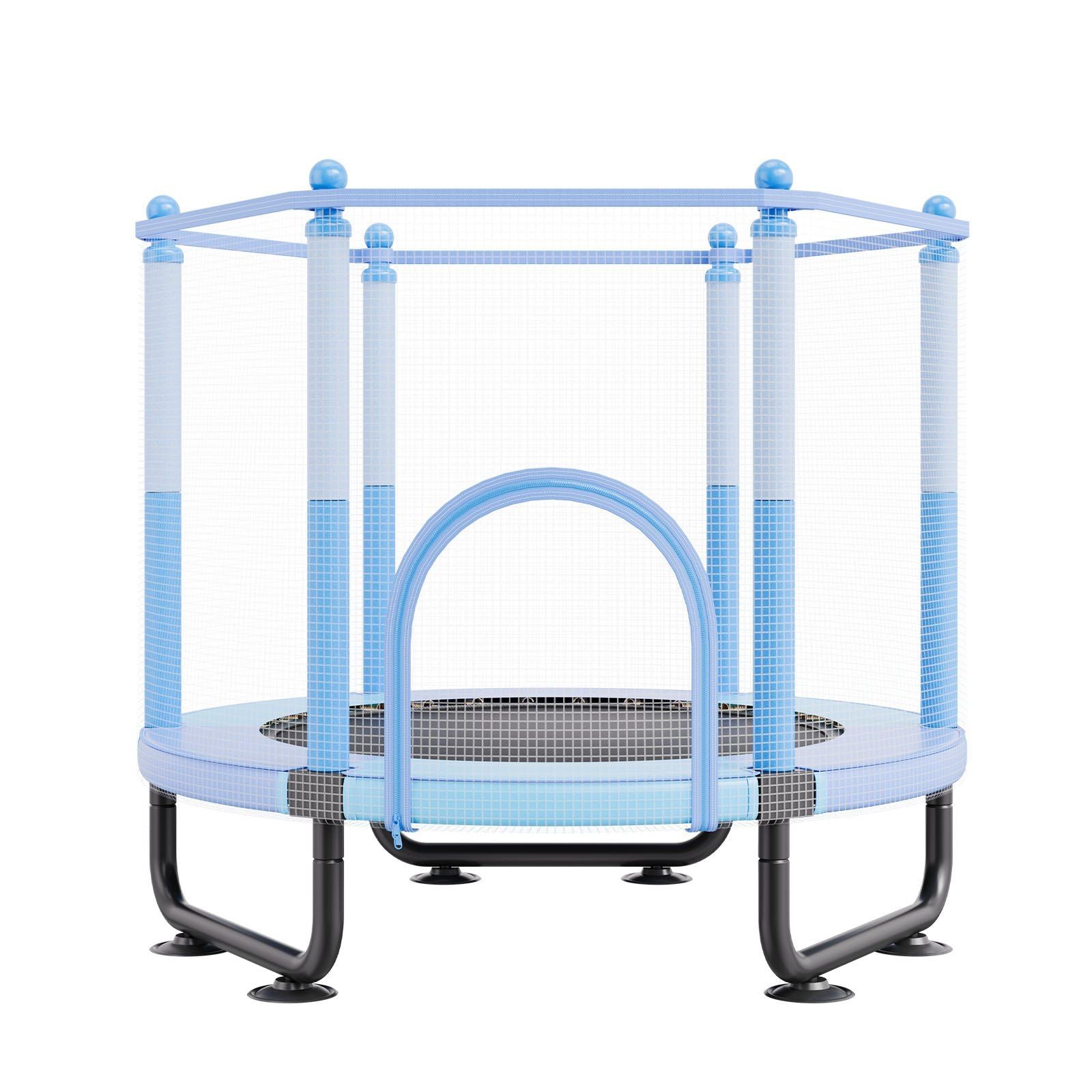 60" Kids Trampoline, 5FT Indoor Outdoor Trampoline, Mini Toddler Recreational Trampolinewith Safety Enclosure Net and Basketball Hoop, Birthday Gifts Christmas Toys for 3+ Years Children, Blue