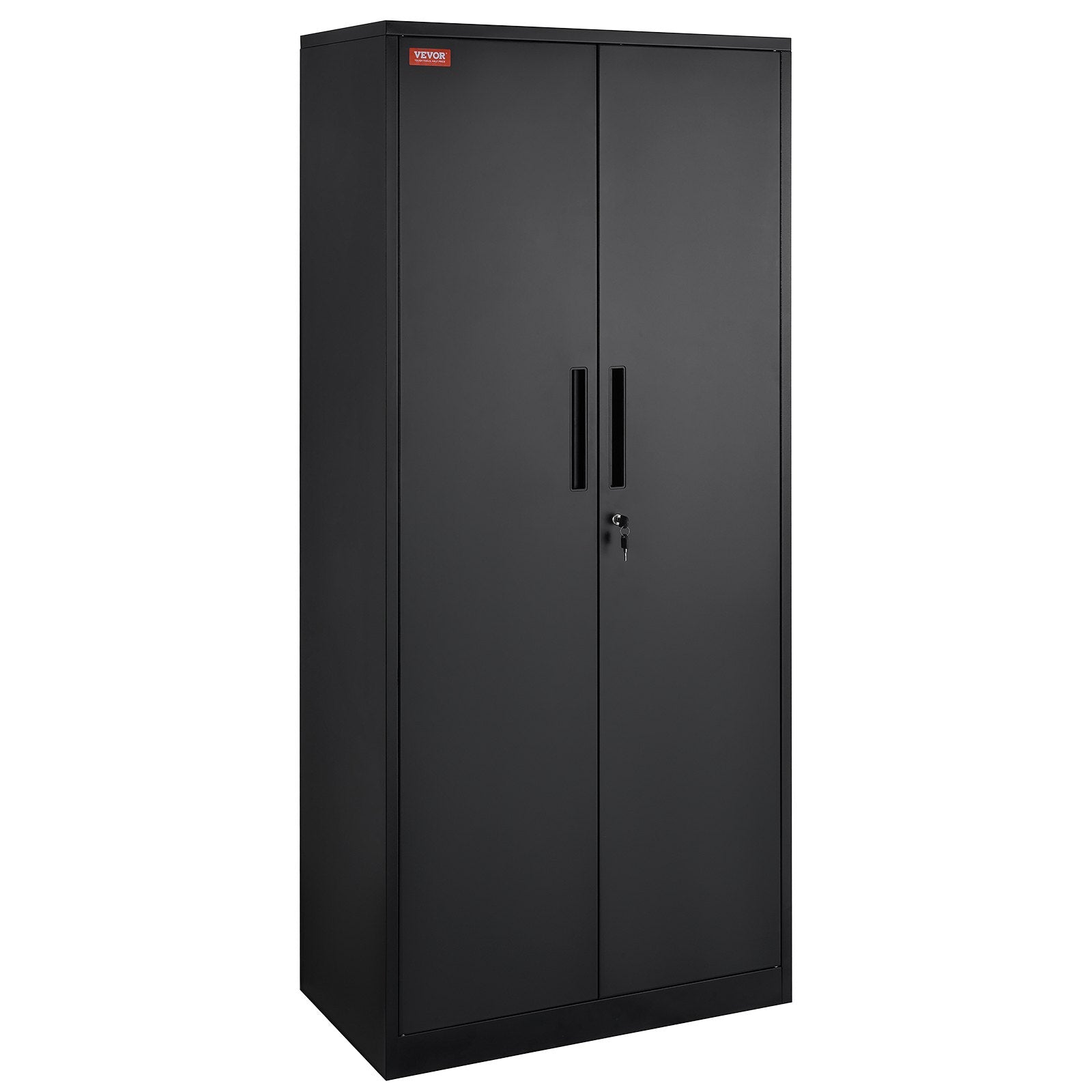 VEVOR Metal Storage Cabinet with 2 Magnetic Doors and 4 Adjustable Shelves, 90 kg Capacity per Shelf, Locking Steel Storage Cabinet, 1.8 m Metal Cabinet with 3 Keys, for Office, Garage, Home, Black
