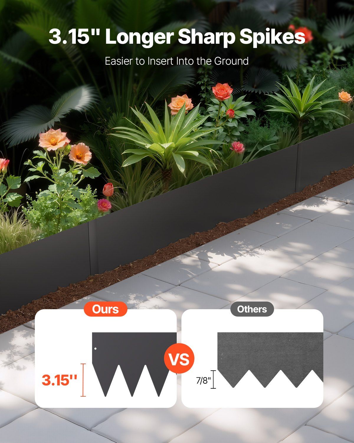 Steel Landscape Edging, 3 Packs 1016 x 203 mm Rust-Resistant Metal Landscape Edging, Bendable Garden Edging Border, Heavy Duty Lawn Edging, Easy-to-Install, Flower Bed Yard Pathway Divider Black