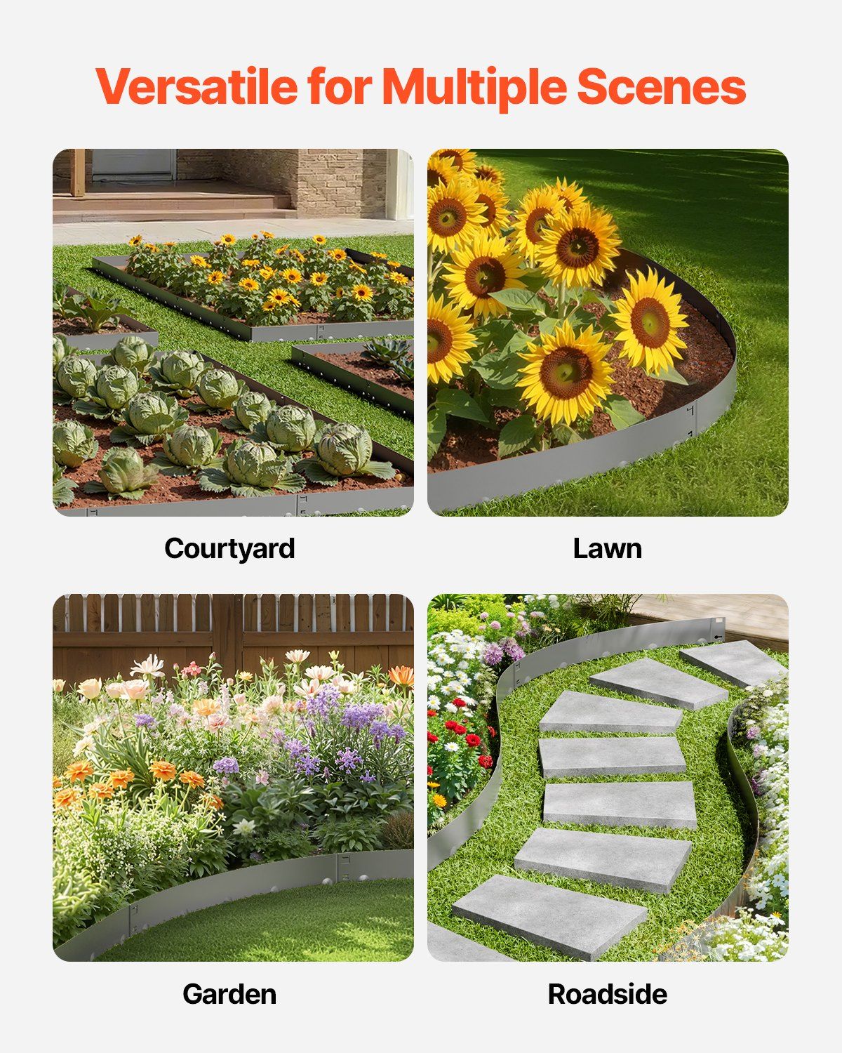 Steel Landscape Edging, 5 Packs 990 x 156 mm Rust-Resistant Metal Landscape Edging, Bendable Garden Edging Border, Heavy Duty Lawn Edging, Easy-to-Install, Flower Bed Yard Pathway Divider Dark Gray