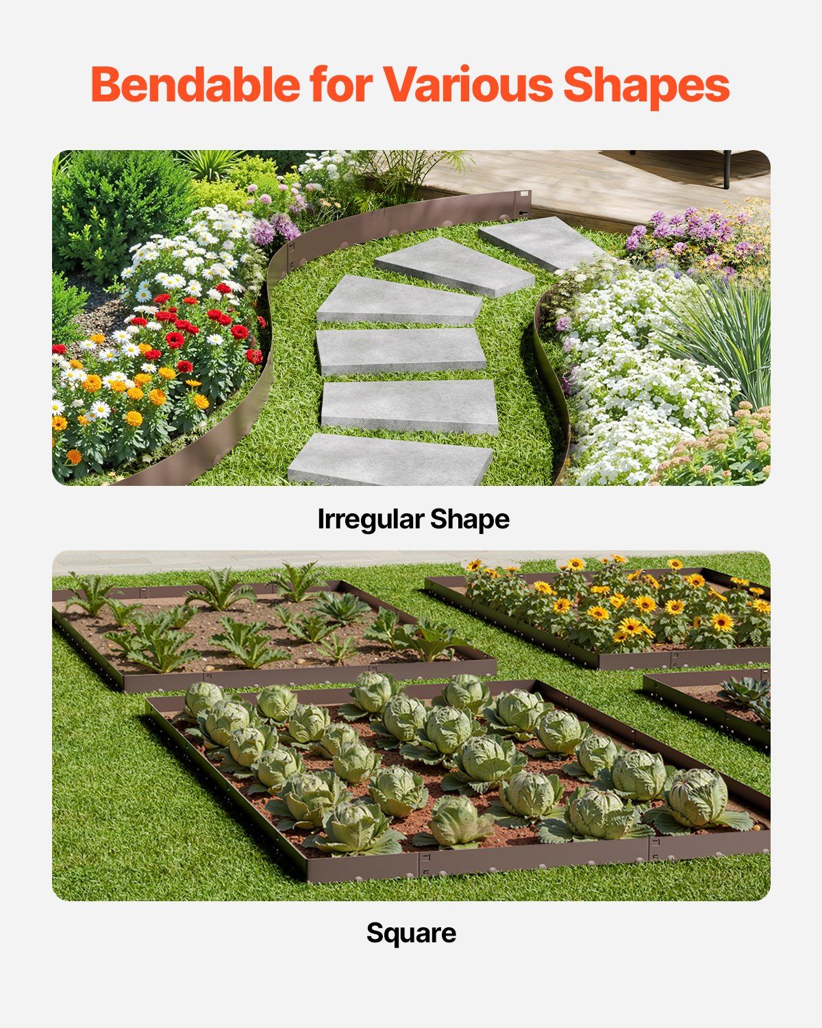 Steel Landscape Edging, 5 Packs 990 x 156 mm Rust-Resistant Metal Landscape Edging, Bendable Garden Edging Border, Heavy Duty Lawn Edging, Easy-to-Install, Flower Bed Yard Pathway Divider Brown
