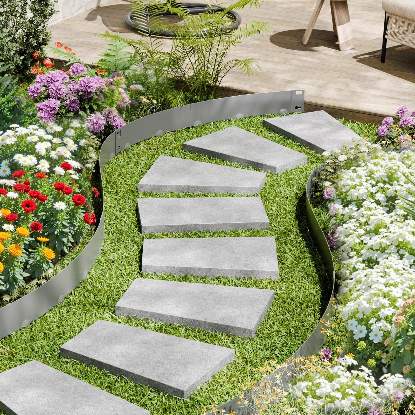 Steel Landscape Edging, 5 Packs 990 x 181 mm Rust-Resistant Metal Landscape Edging, Bendable Garden Edging Border, Heavy Duty Lawn Edging, Easy-to-Install, Flower Bed Yard Pathway Divider Dark Gray