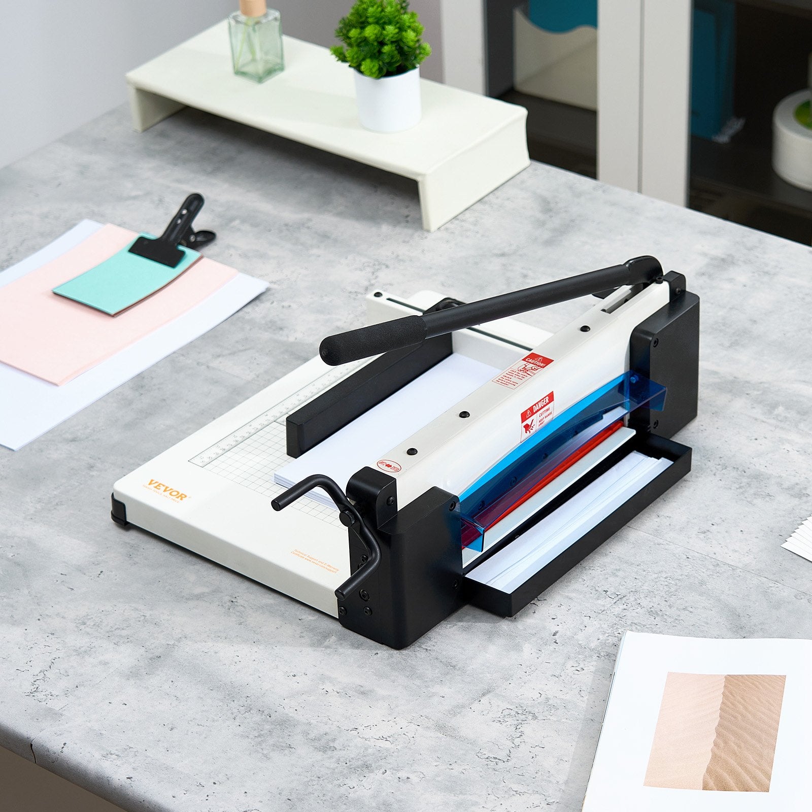 VEVOR Heavy Duty Paper Cutter, 304.8 mm Industrial Commercial Guillotine Paper Cutter for A4 Paper, 400 Sheet Capacity, Solid Steel Construction, Stack Paper Trimmer for Office Home School Shop, White