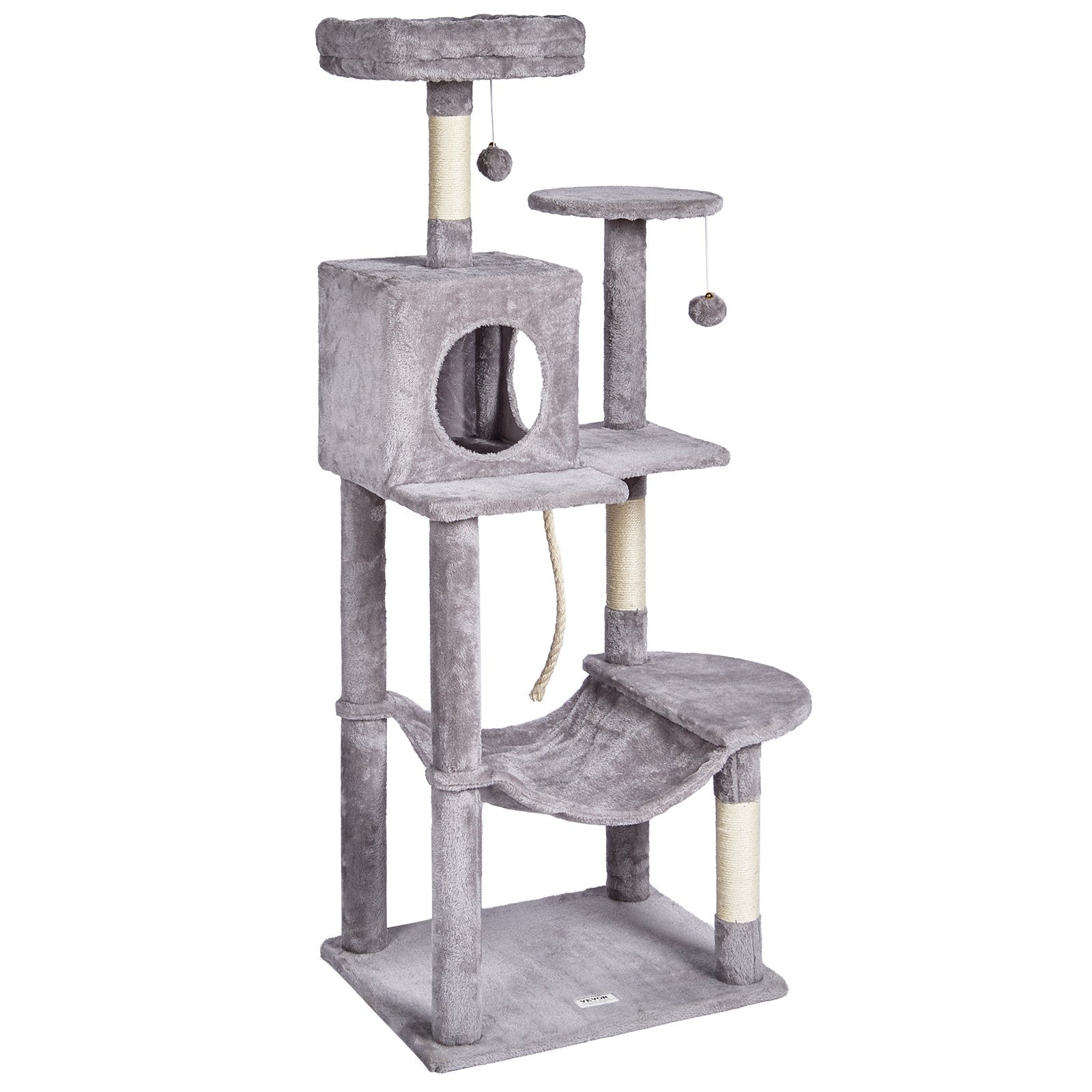 VEVOR Cat Tree 143 cm Cat Tower with Cat Condo Sisal Scratching Post Light Grey