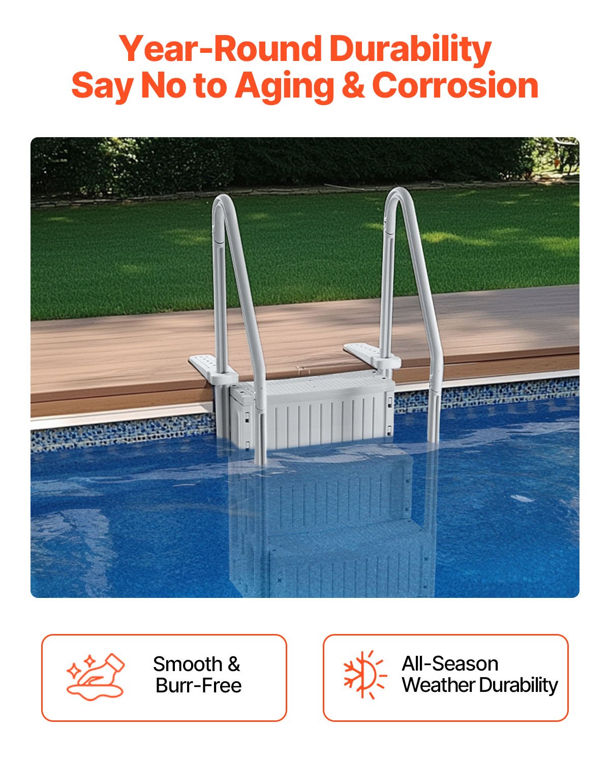 VEVOR 4-Step Grey Robust Pool Ladder of 2 Handrails for 1219.2-1371.6 mm Pools