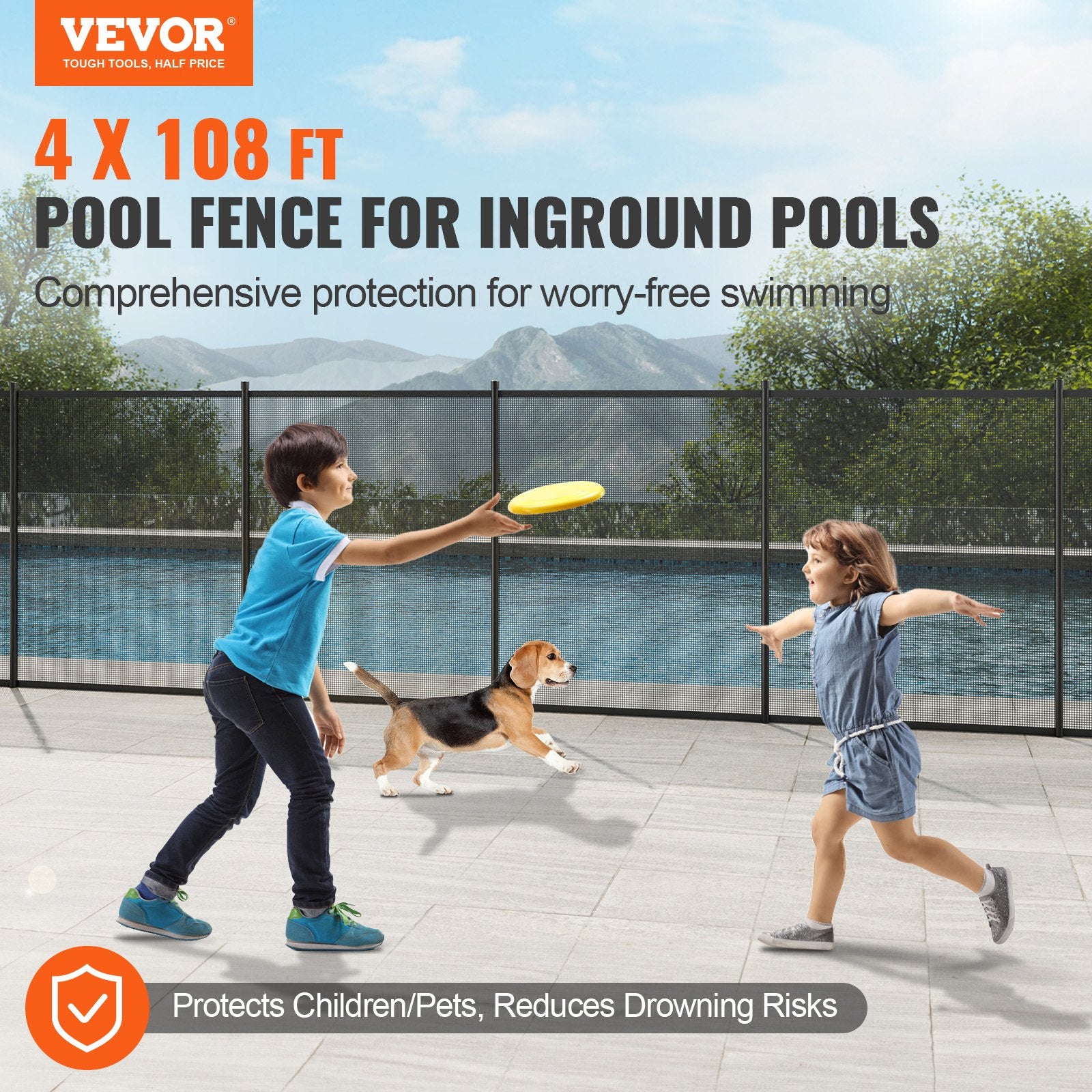 VEVOR Pool Fence 4 x 108 FT Removable Pool Fences for Inground Pools Outdoor