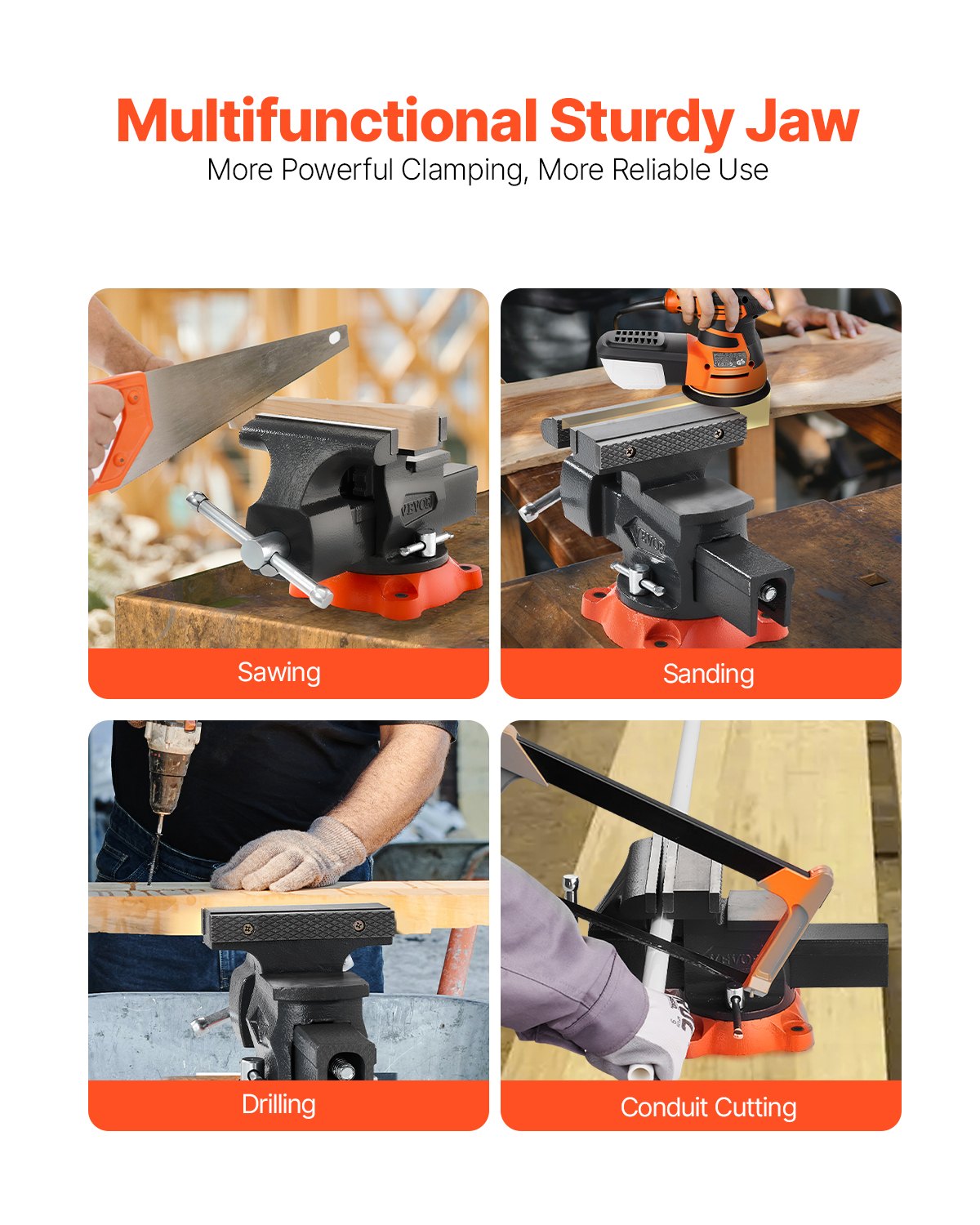 VEVOR Bench Vise, 140 mm Jaw Width, 140 mm Max Jaw Opening Multipurpose Vise with 360° Swivel Locking Base, 73 mm Throat, Heavy Duty Ductile Iron Workbench Vise, Two-Way Jaws for Clamping Round Pipes