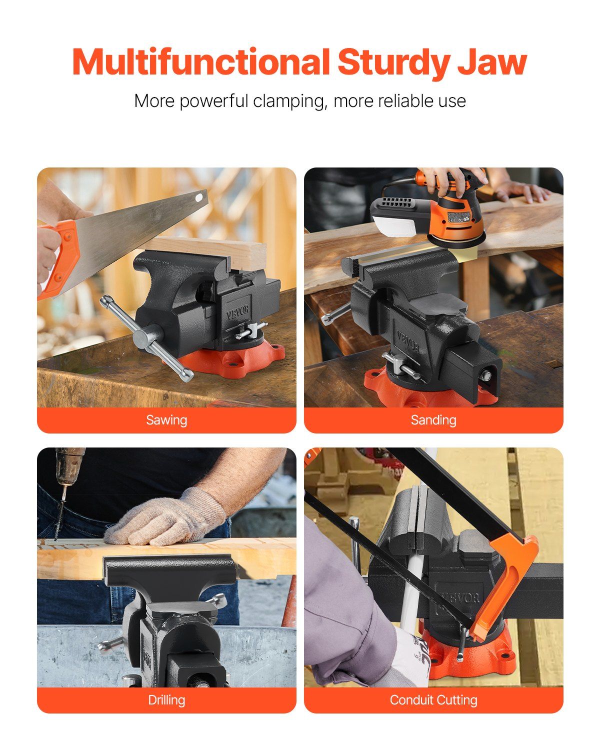 Bench Vise, 127 mm Jaw Width, 125 mm Max Jaw Opening Multipurpose Vise with 360° Swivel Locking Base, 71 mm Throat, Heavy Duty Ductile Iron Workbench Vise with Anvil, for Clamping Round Pipes