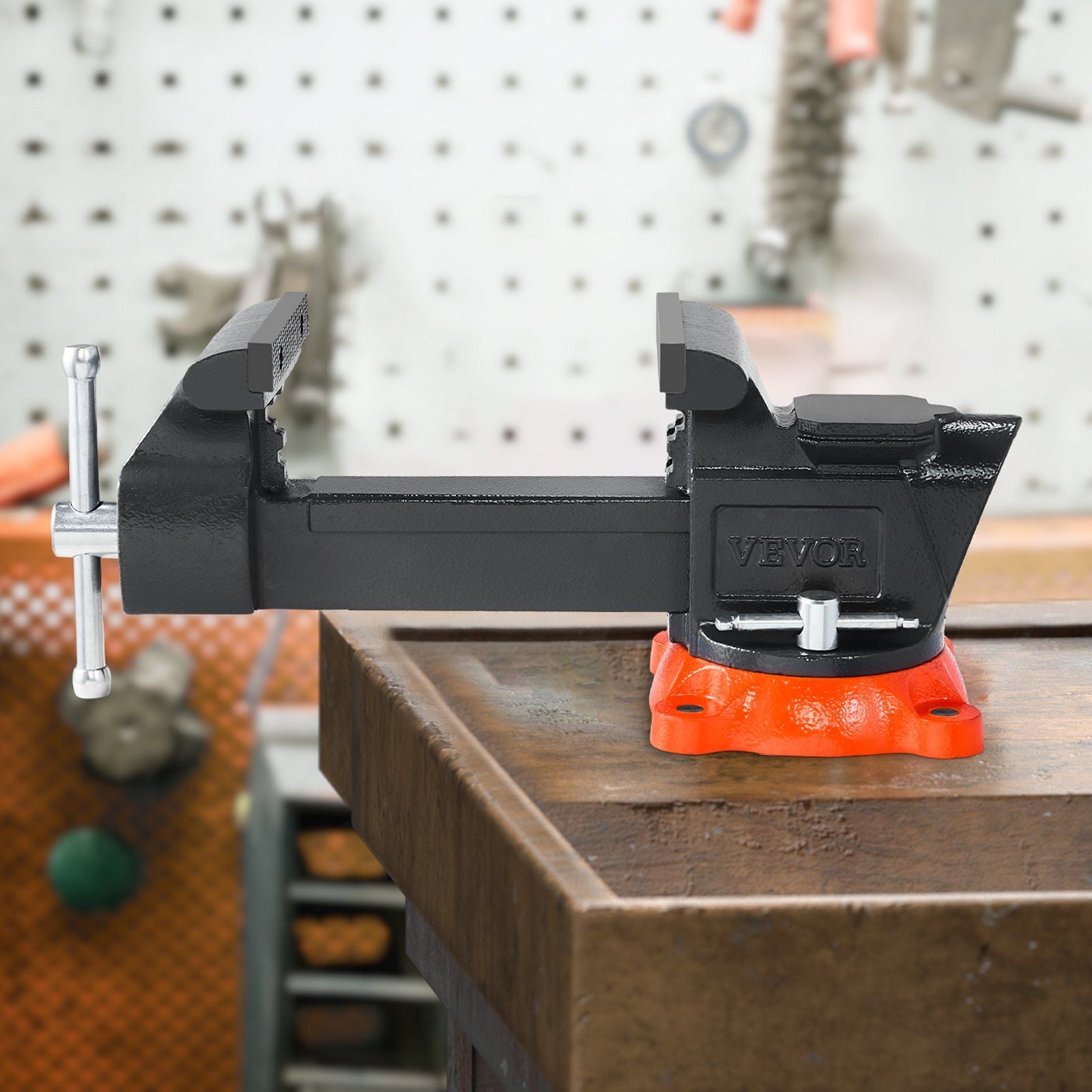 Bench Vise, 127 mm Jaw Width, 125 mm Max Jaw Opening Multipurpose Vise with 360° Swivel Locking Base, 71 mm Throat, Heavy Duty Ductile Iron Workbench Vise with Anvil, for Clamping Round Pipes